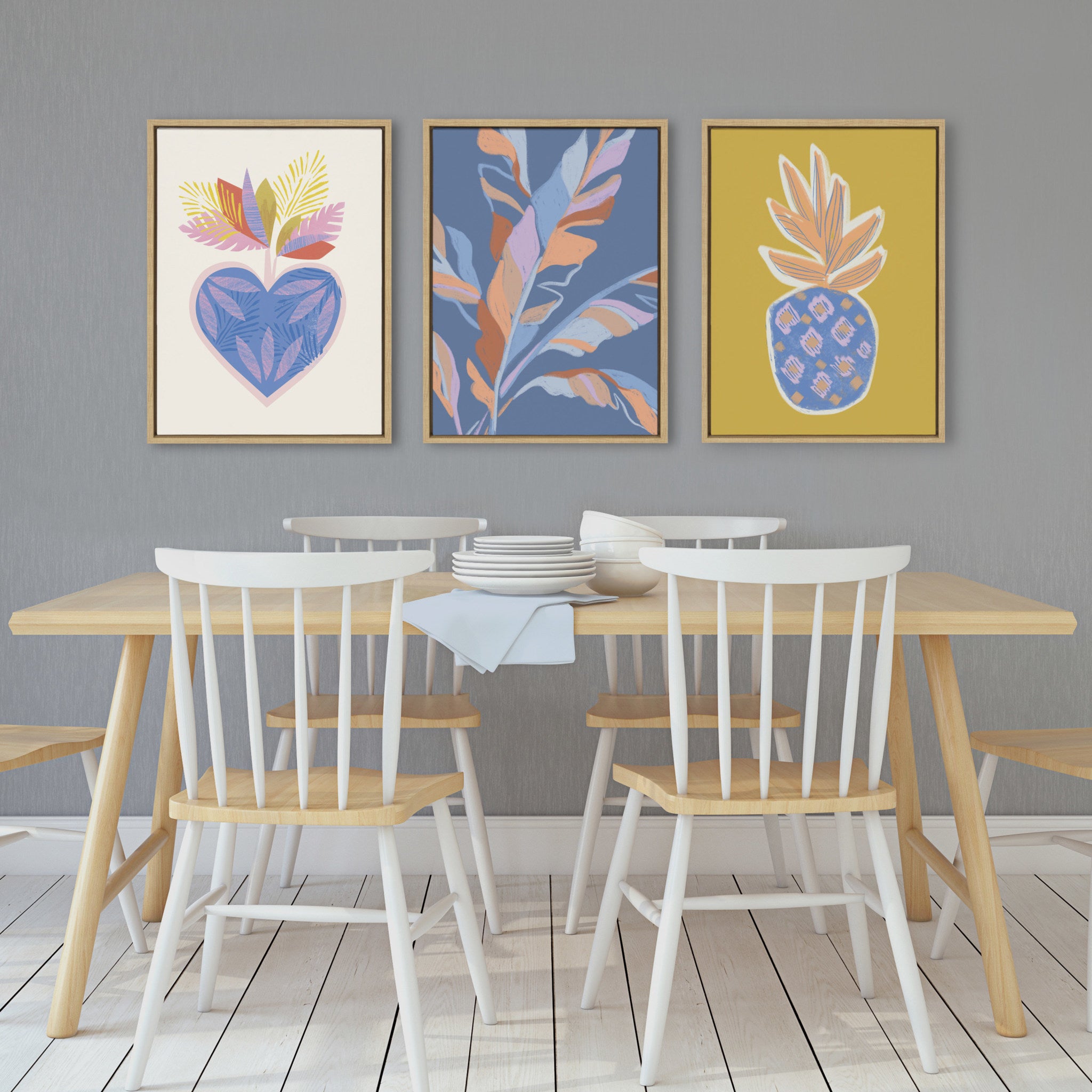 Sylvie Blue Pineapple Framed Canvas by Kasey Free