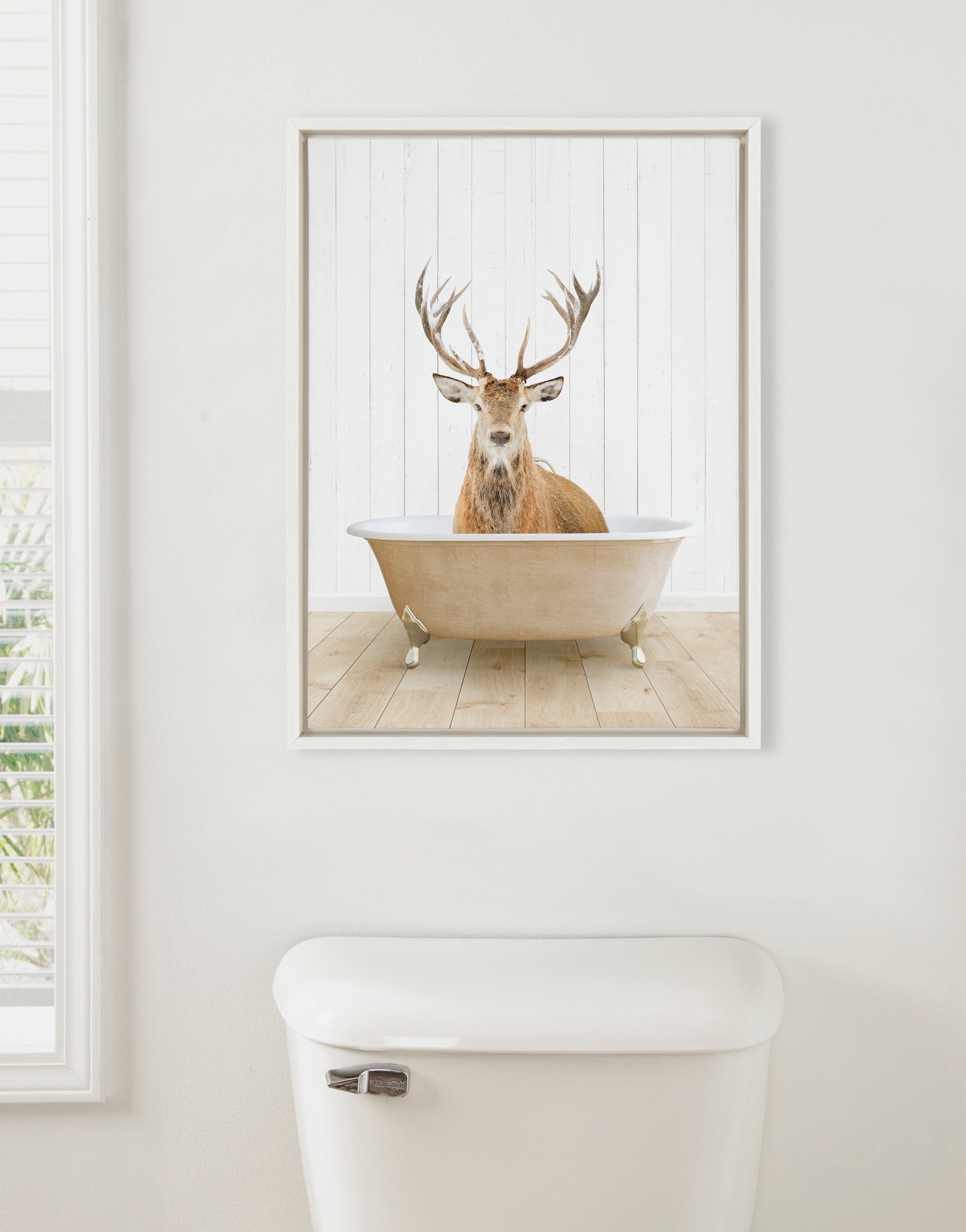 Sylvie Stag Farmhouse Bath Framed Canvas by Amy Peterson Art Studio