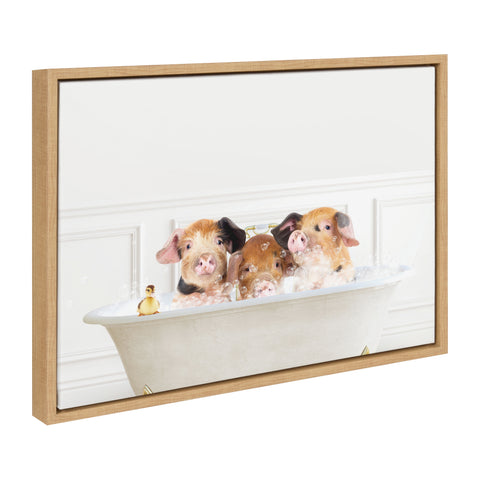 Sylvie Three Pigs In Bubble Bath Neutral Style Framed Canvas by Amy Peterson Art Studio