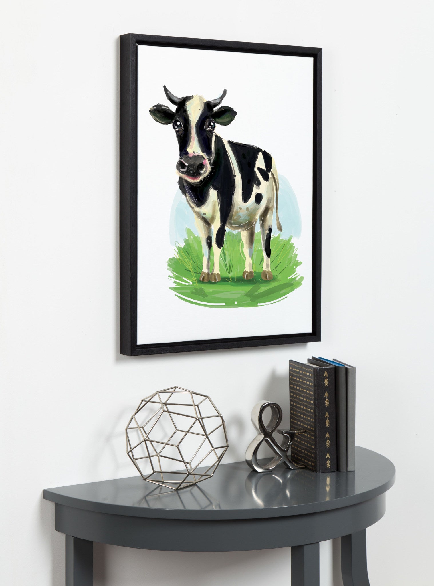Sylvie Illustration of Cow Framed Canvas by Jale Ramlee