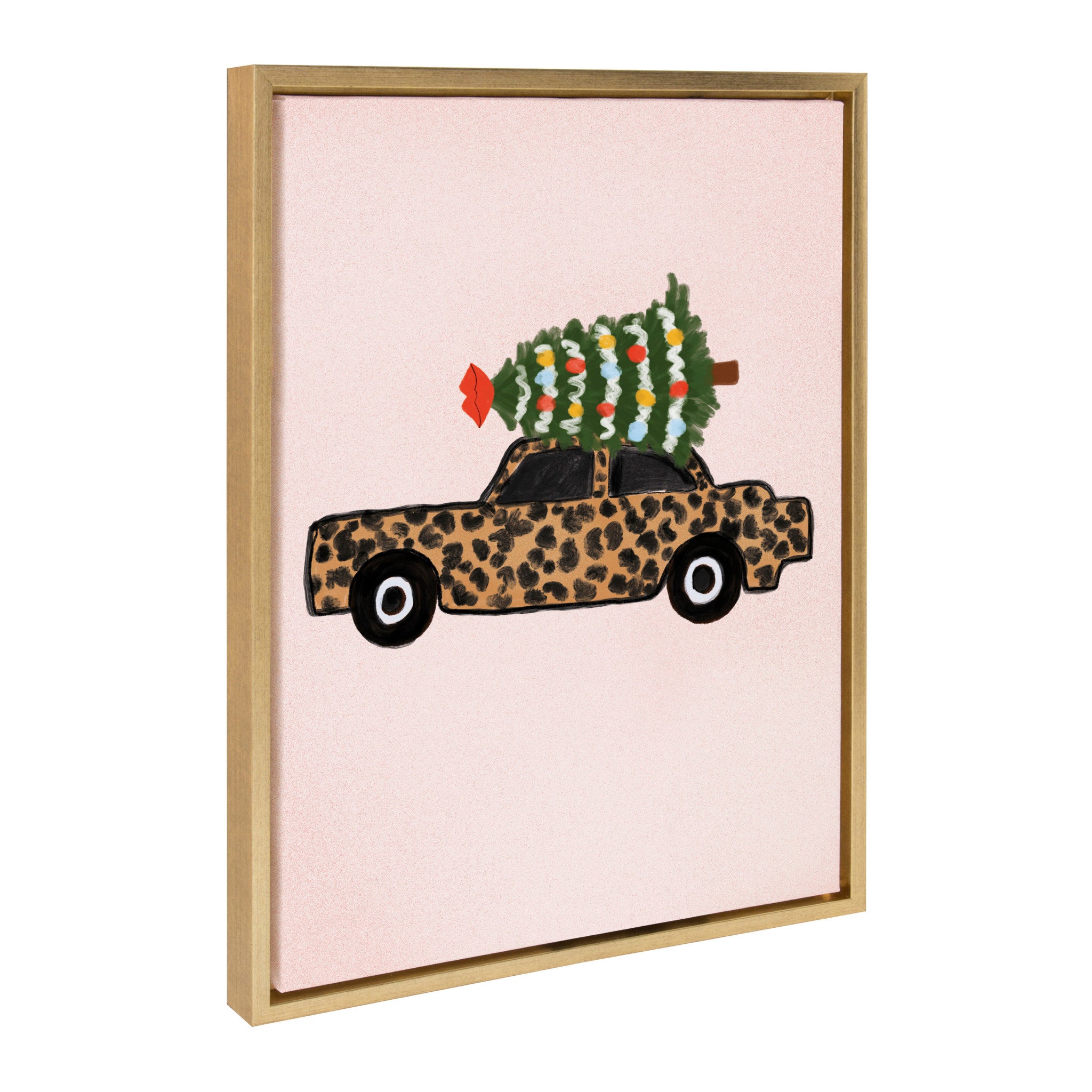Sylvie Leopard Car Christmas Framed Canvas by Kendra Dandy of Bouffants and Broken Hearts