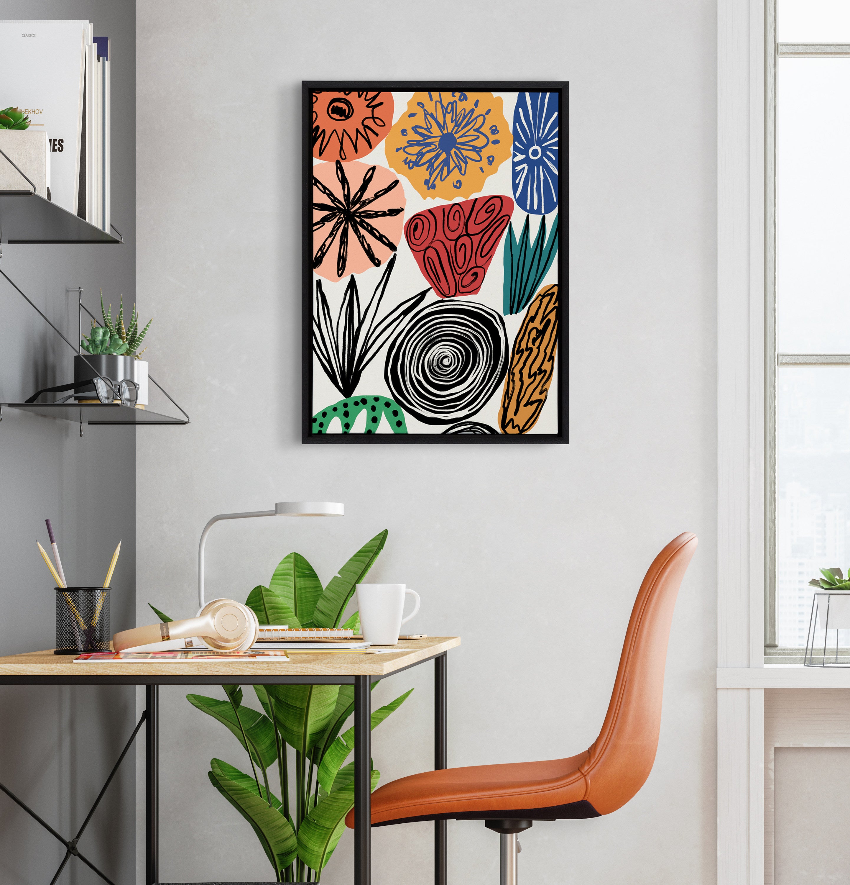 Sylvie Abstract Floral 2 Framed Canvas by Marcello Velho