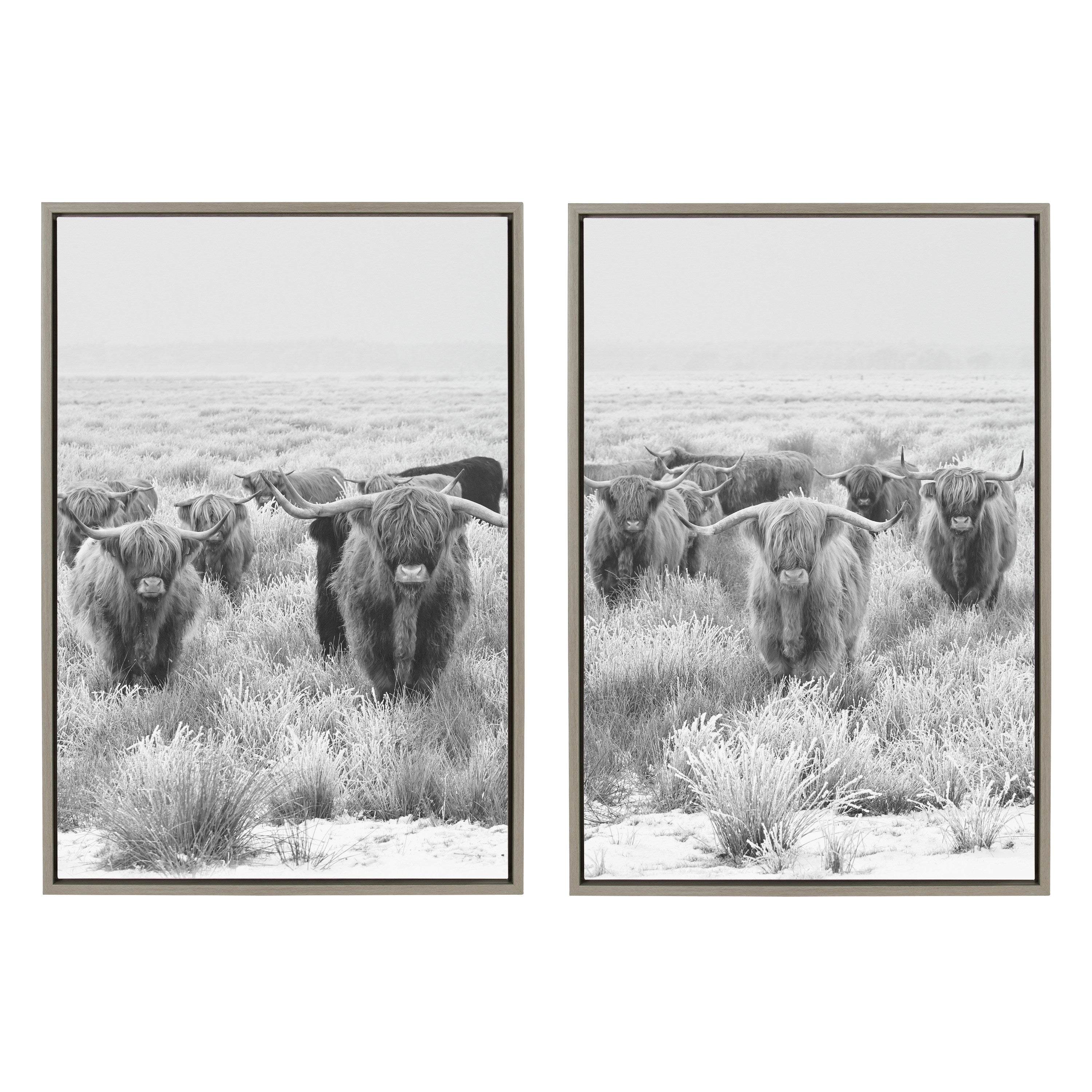 Sylvie Herd of Highland Cows Framed Canvas by The Creative Bunch Studio