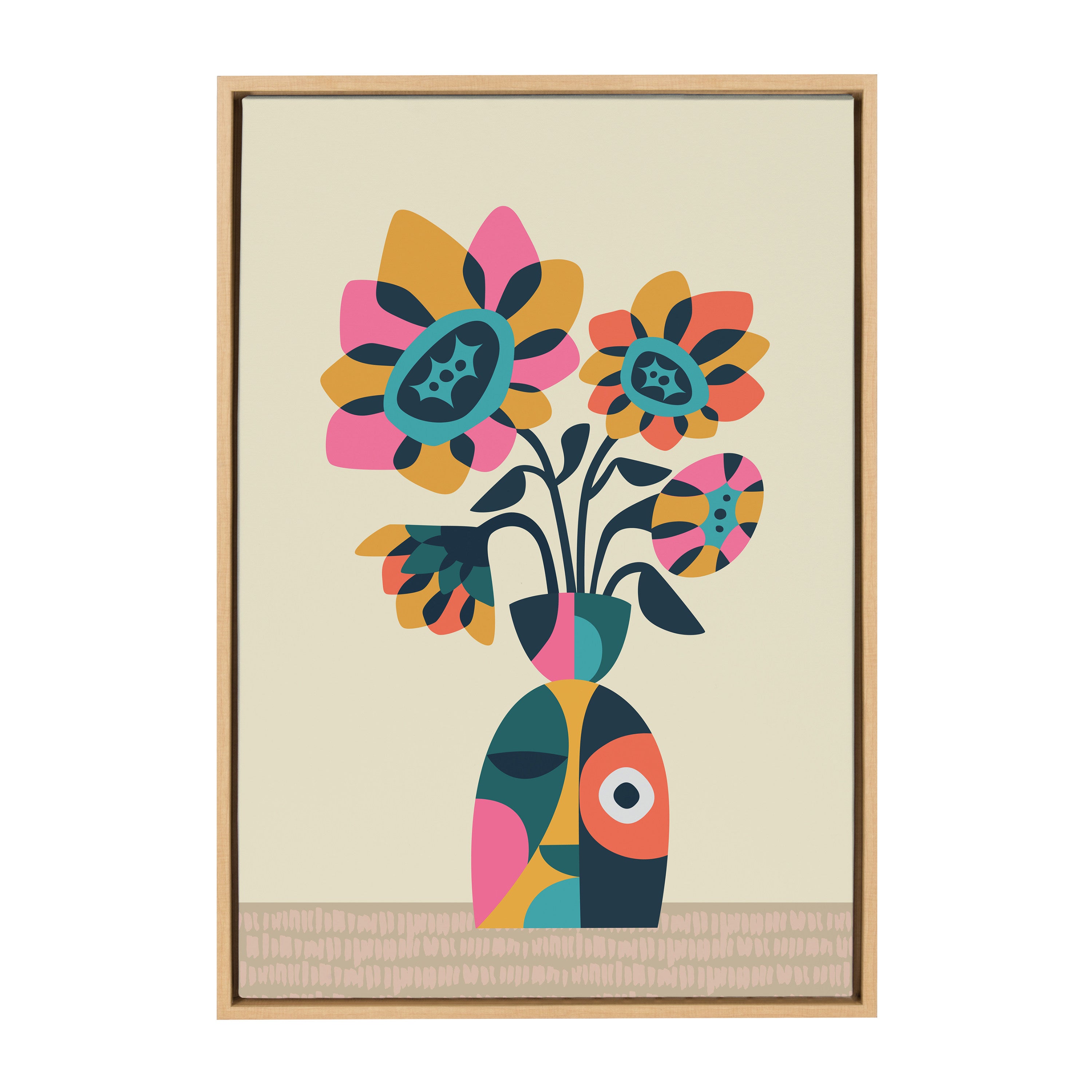 Sylvie Mid Century Modern Sunflowers Framed Canvas by Rachel Lee of My Dream Wall