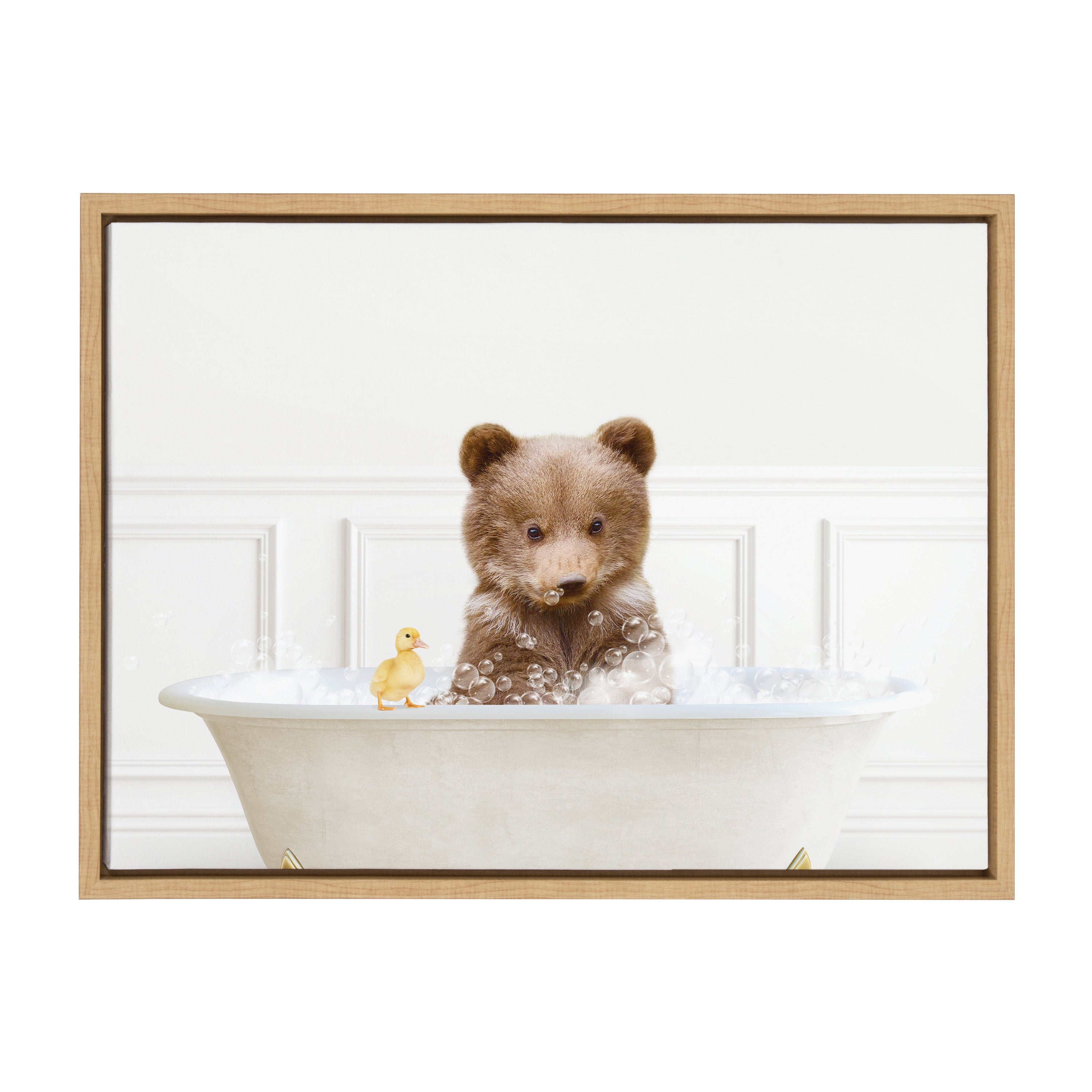 Sylvie Bear Cub In Bubble Bath Neutral Style Framed Canvas by Amy Peterson Art Studio