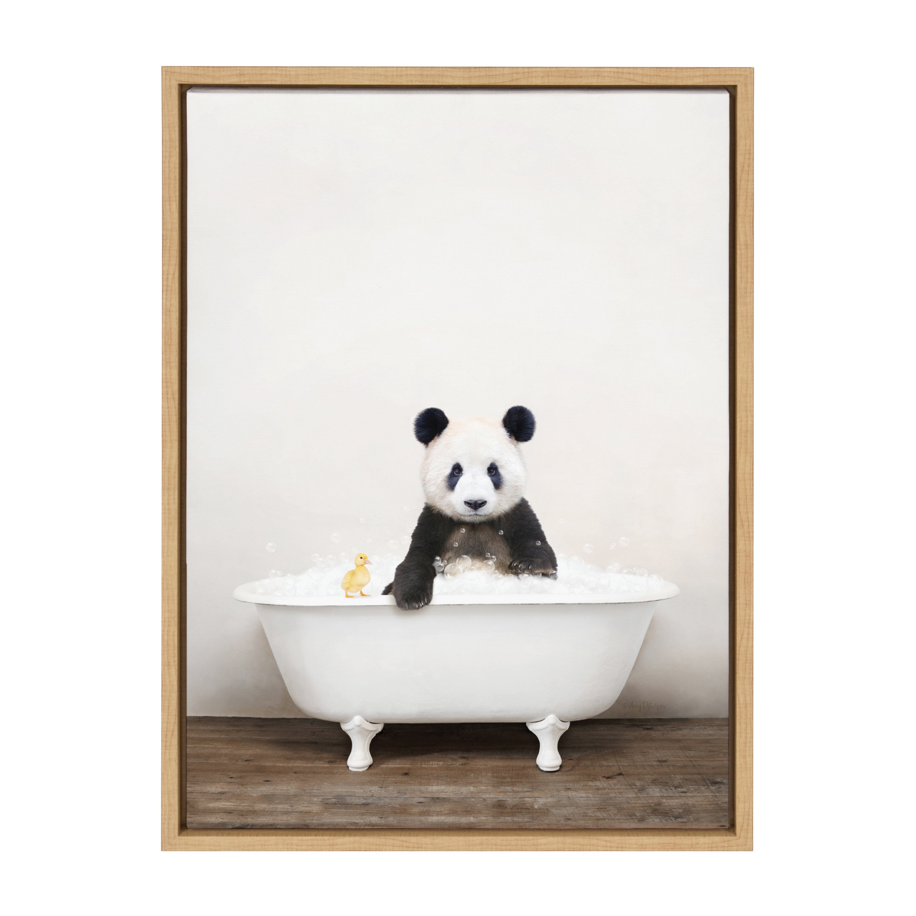 Sylvie Panda Waving in Rustic Bath Framed Canvas by Amy Peterson Art Studio