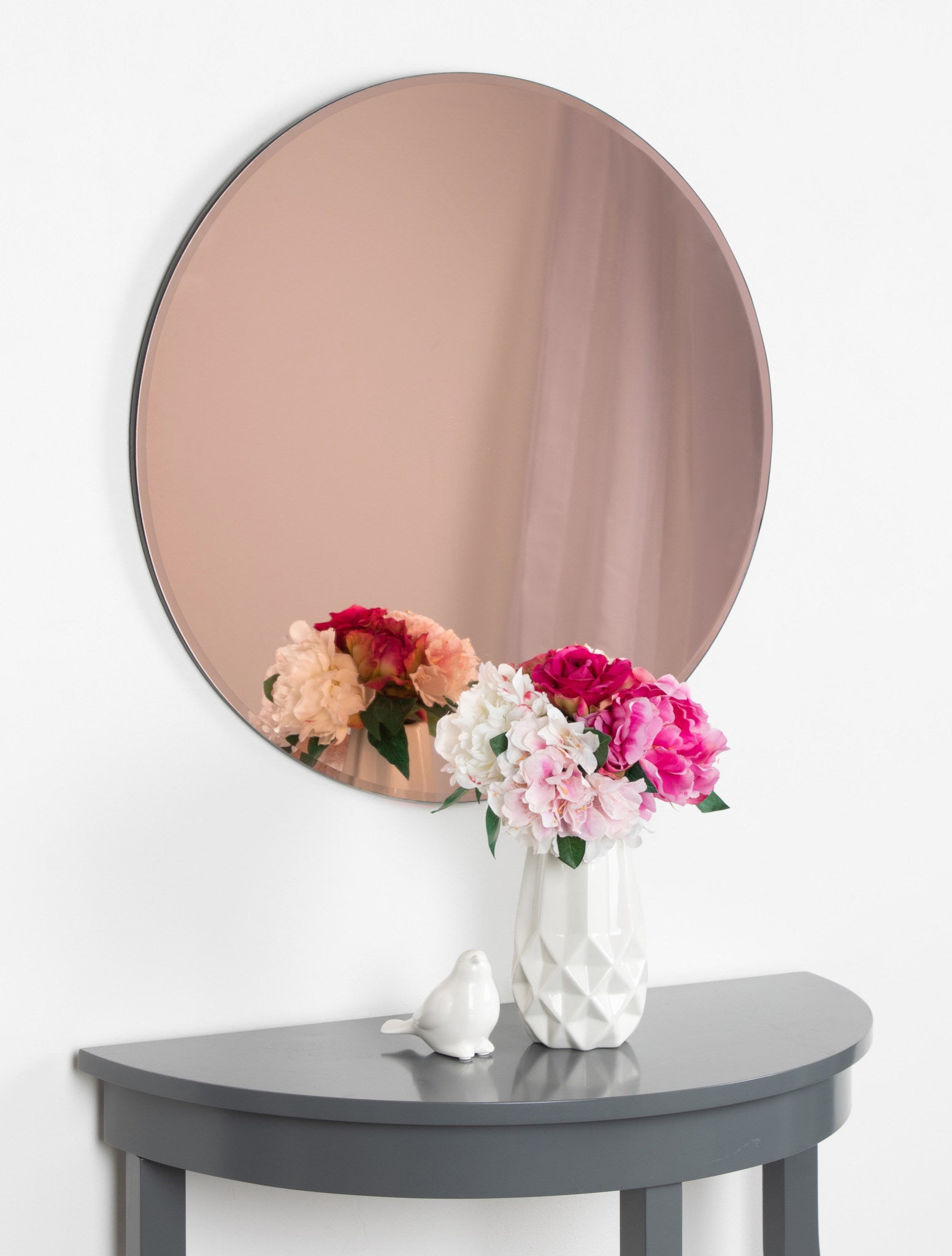 Azalea Rose Gold Tinted Frameless Round Wall Mirror