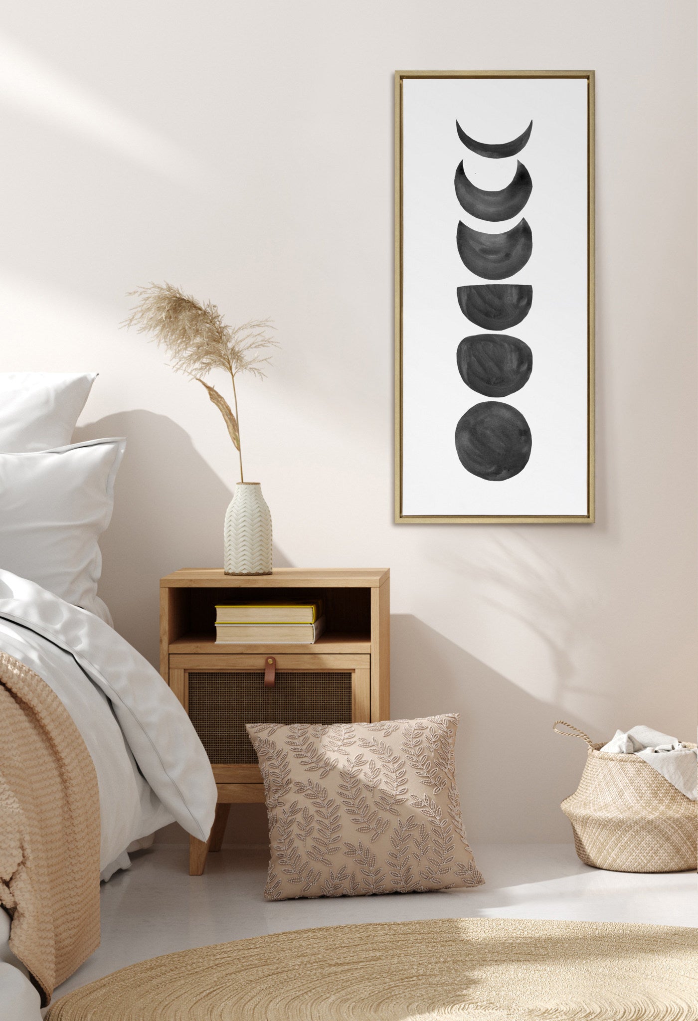 Sylvie Linear Moon Phases BW Framed Canvas by Teju Reval of SnazzyHues
