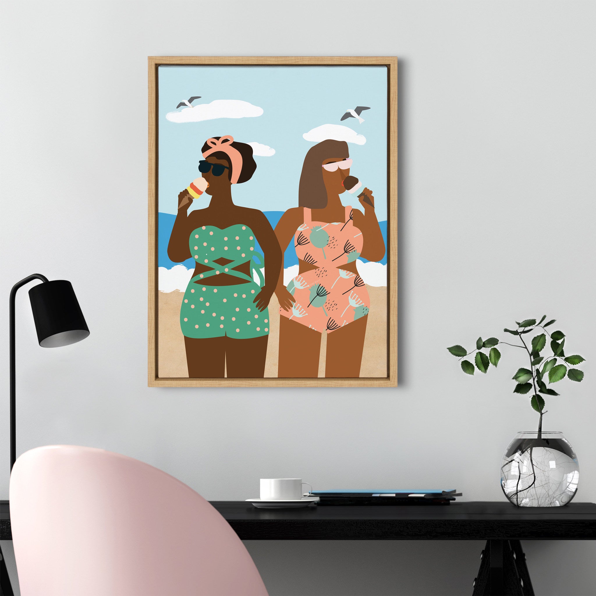 Sylvie Ice cream on the Beach Framed Canvas by Queenbe Monyei