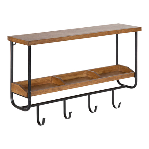 Oddell Wood Wall Shelf with Hooks