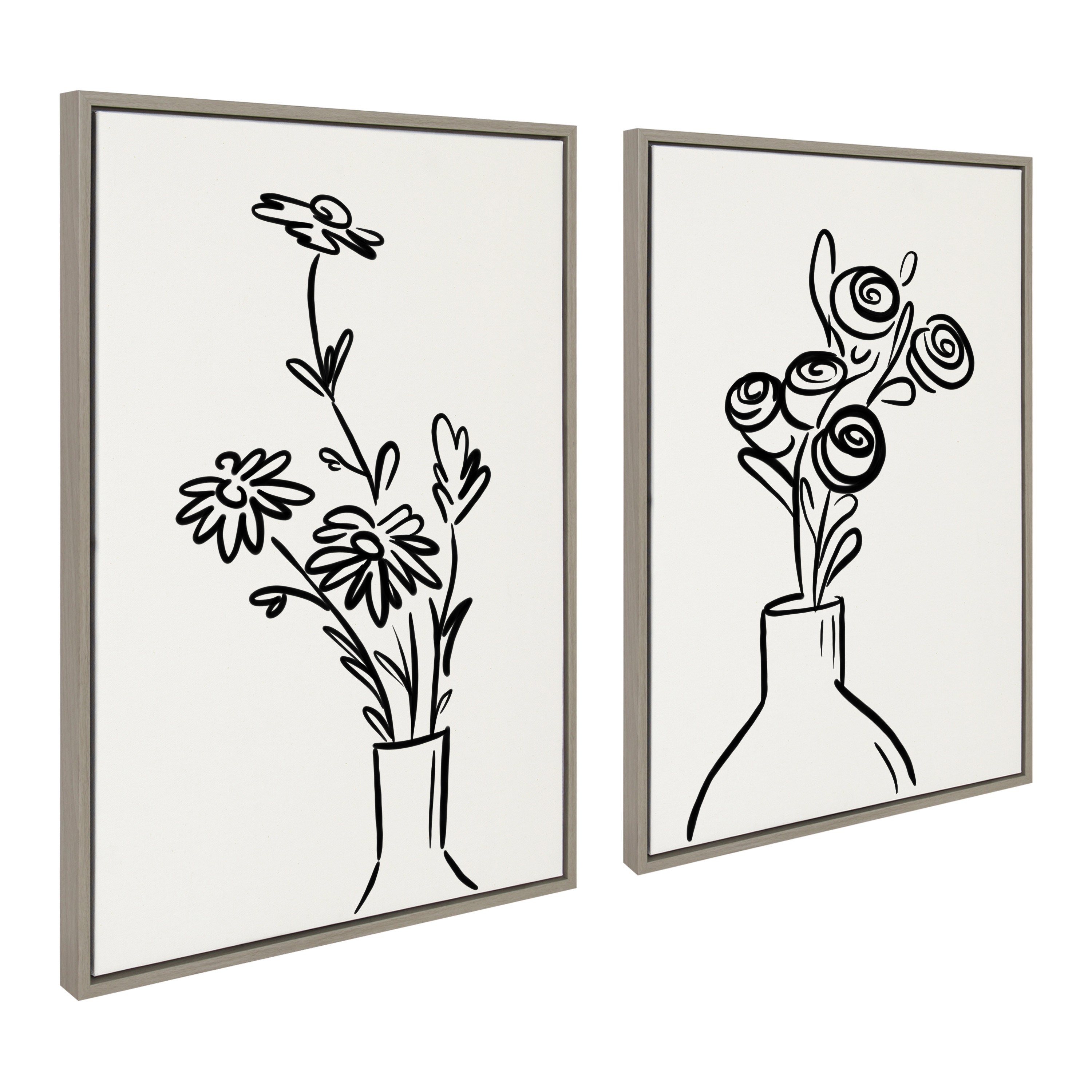 Sylvie Still Life Flowers in Vase Framed Canvas Set by The Creative Bunch Studio
