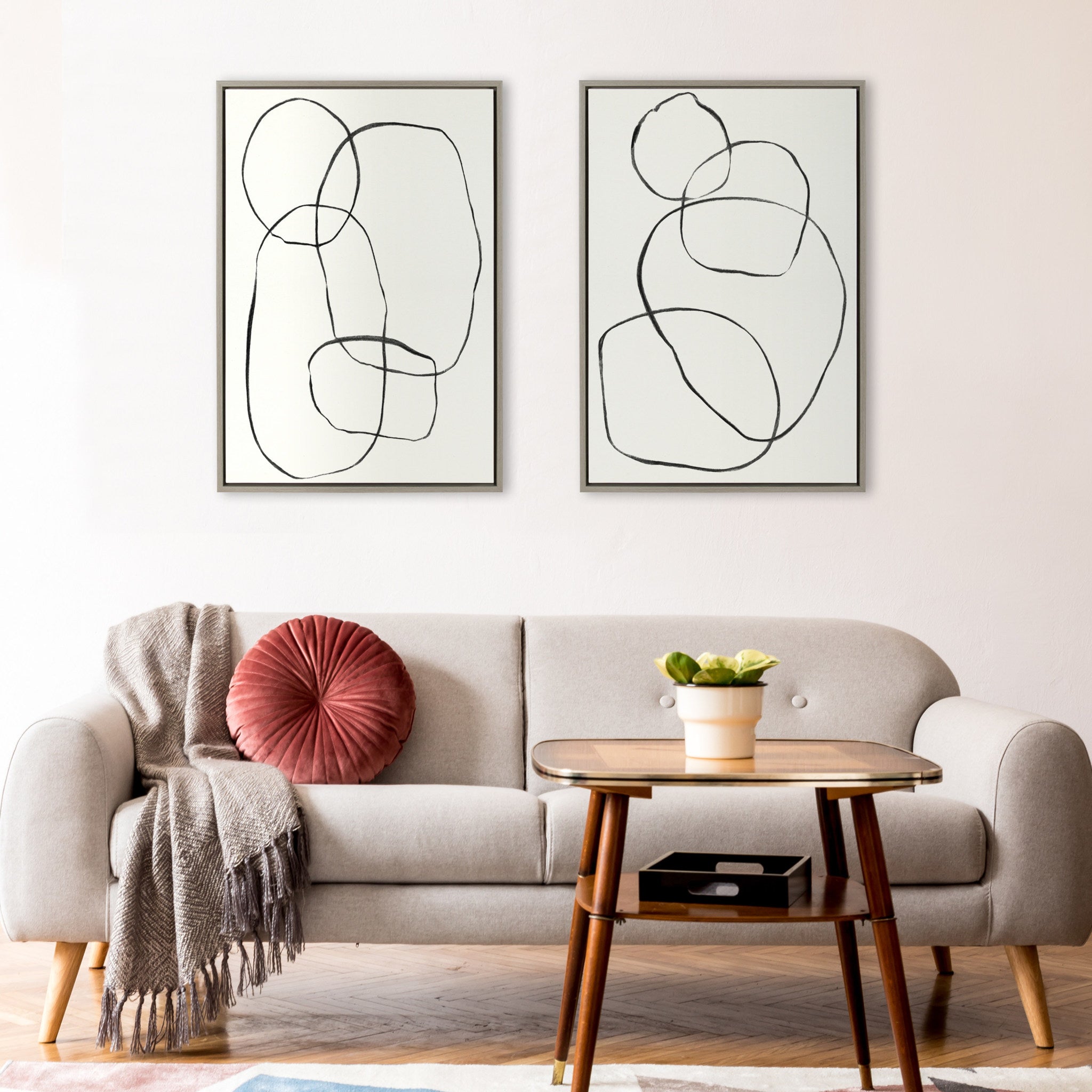 Sylvie 871 Modern Circles Flinen (left) & 869 Going in Circles Flinen (right) Framed Canvas by Teju Reval of SnazzyHues