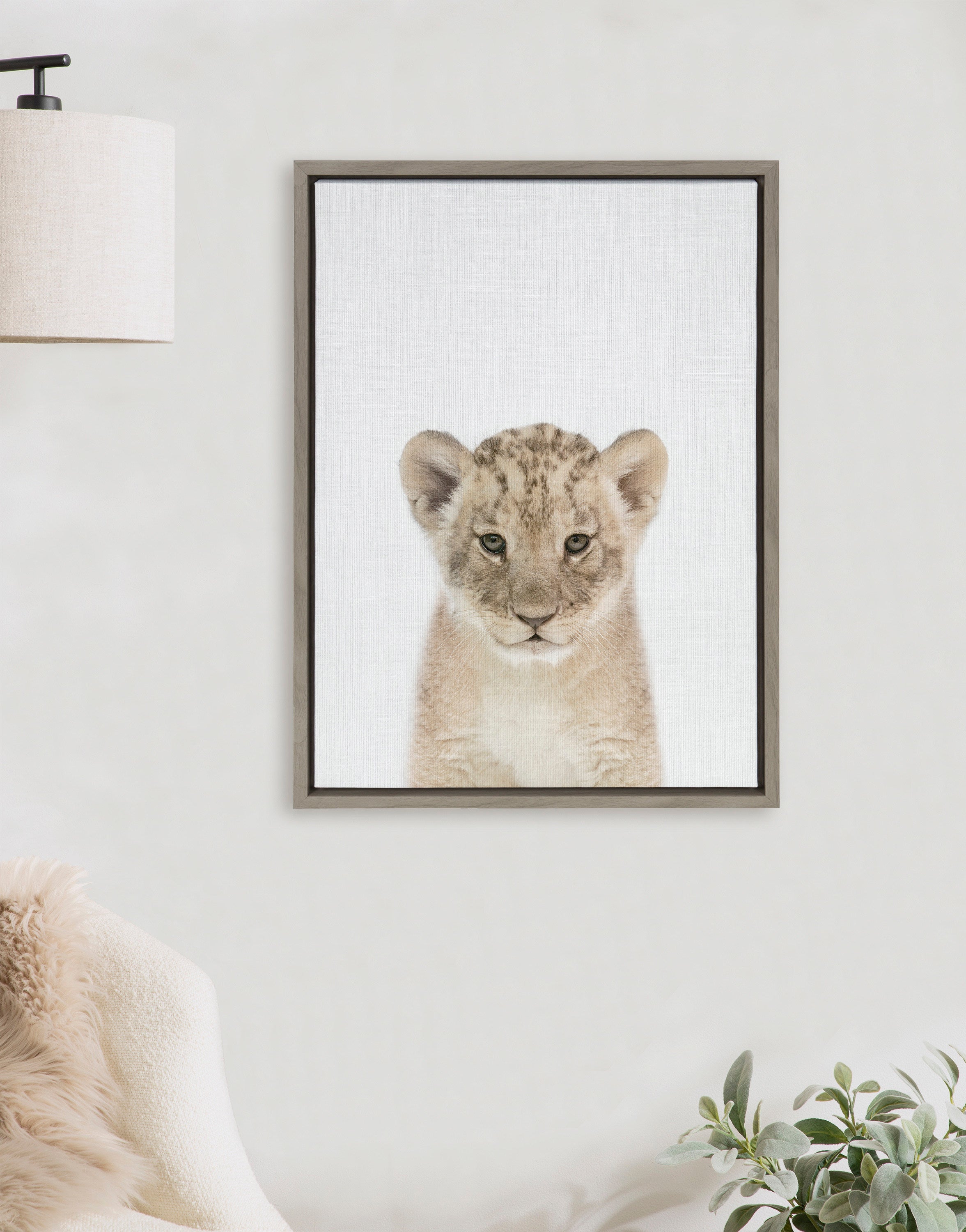 Sylvie Baby Lion Color Framed Canvas by Simon Te of Tai Prints