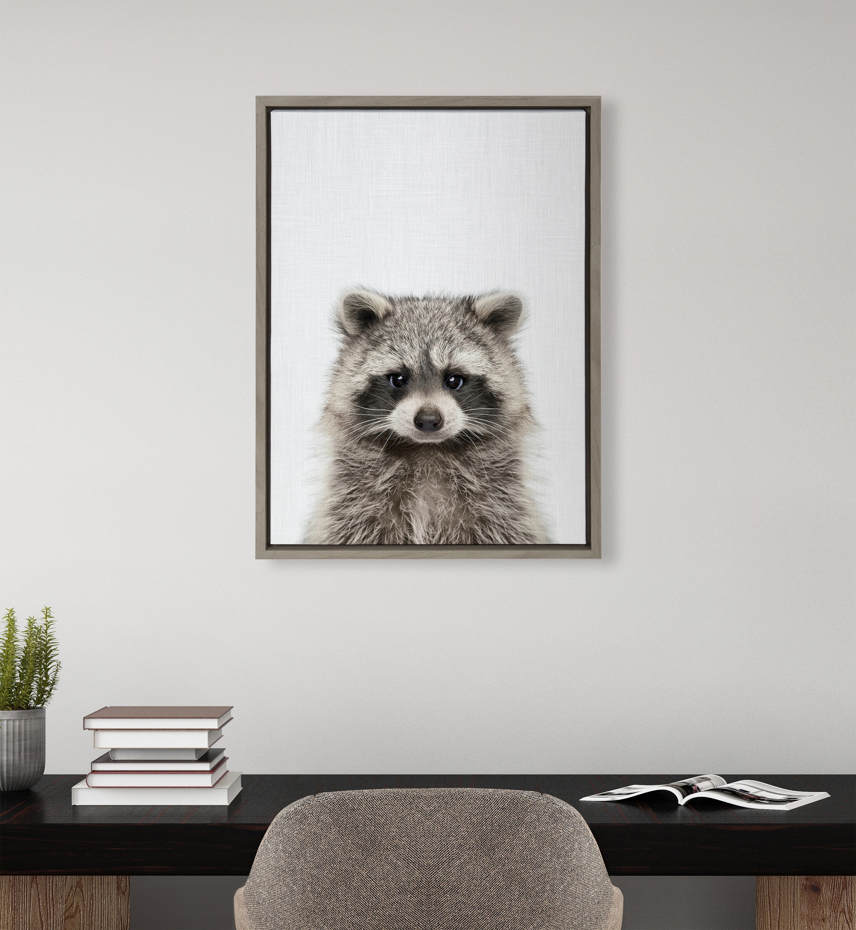 Sylvie Raccoon Color Framed Canvas by Simon Te of Tai Prints