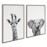Sylvie Baby Giraffe and Elephant Framed Canvas Art Set by Simon Te of Tai Prints