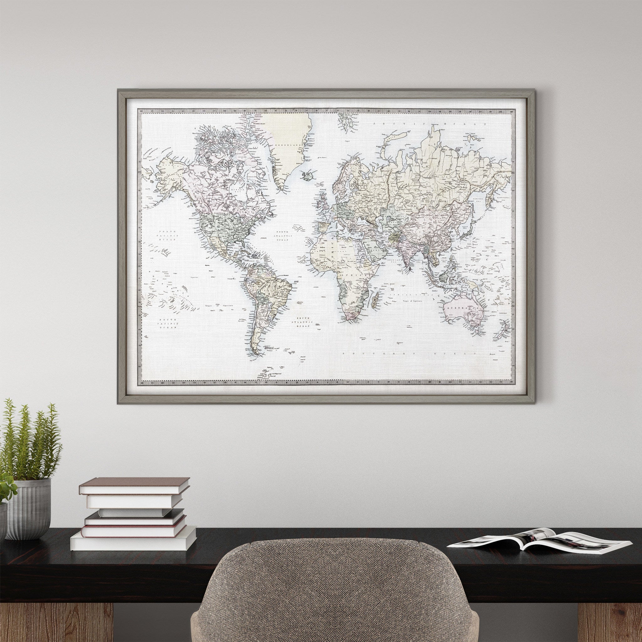 Blake Vintage Map of the World Framed Printed Wood by The Creative Bunch Studio