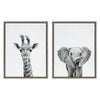 Sylvie Baby Giraffe and Elephant Framed Canvas Art Set by Simon Te of Tai Prints