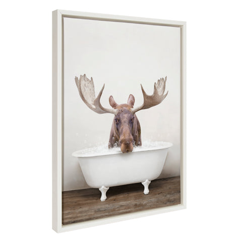 Sylvie Moose Rustic Bubble Bath Framed Canvas by Amy Peterson Art Studio