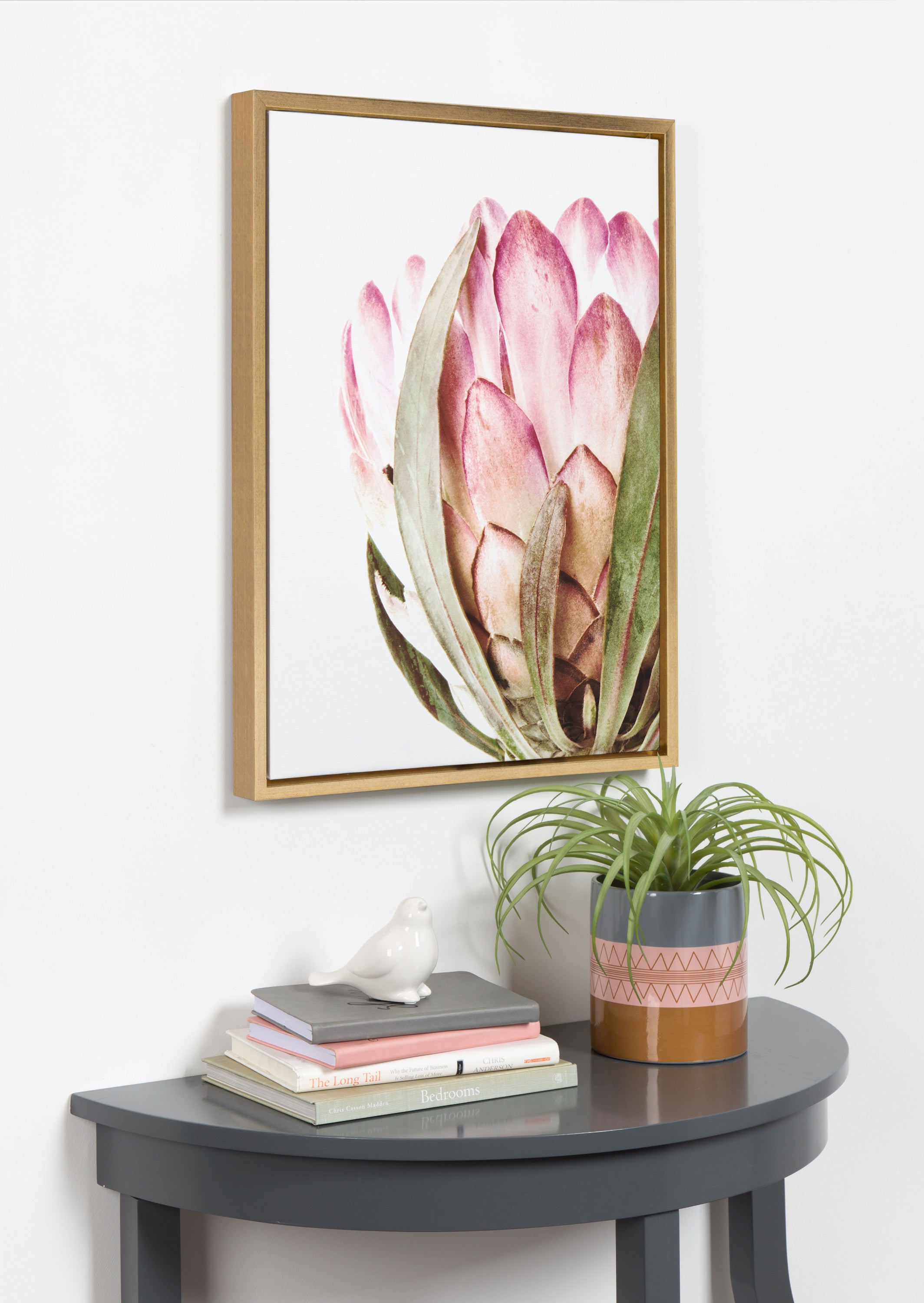 Sylvie Pink Protea Flower Framed Canvas by Amy Peterson