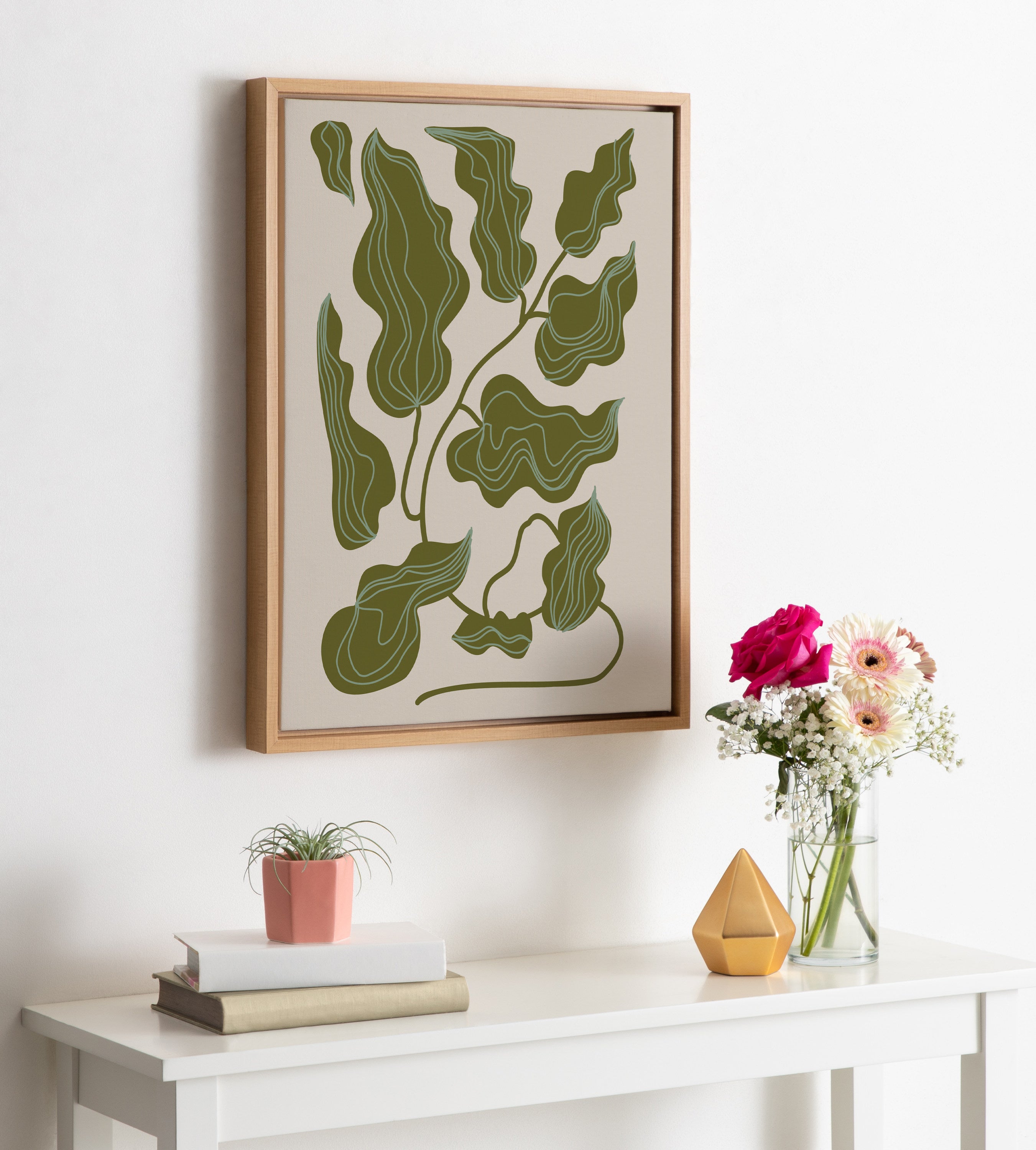 Sylvie Expressive Abstract House Plant Green Leaves Framed Canvas by The Creative Bunch Studio