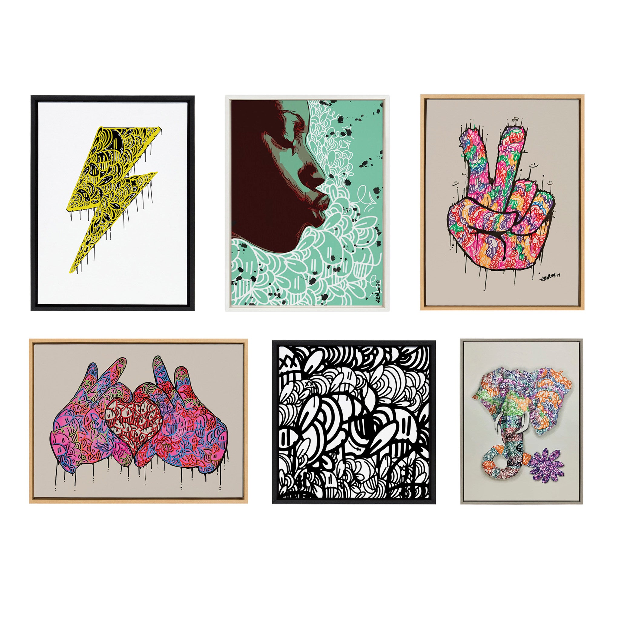 Sylvie Peace Sign Framed Canvas by Arm of Casso