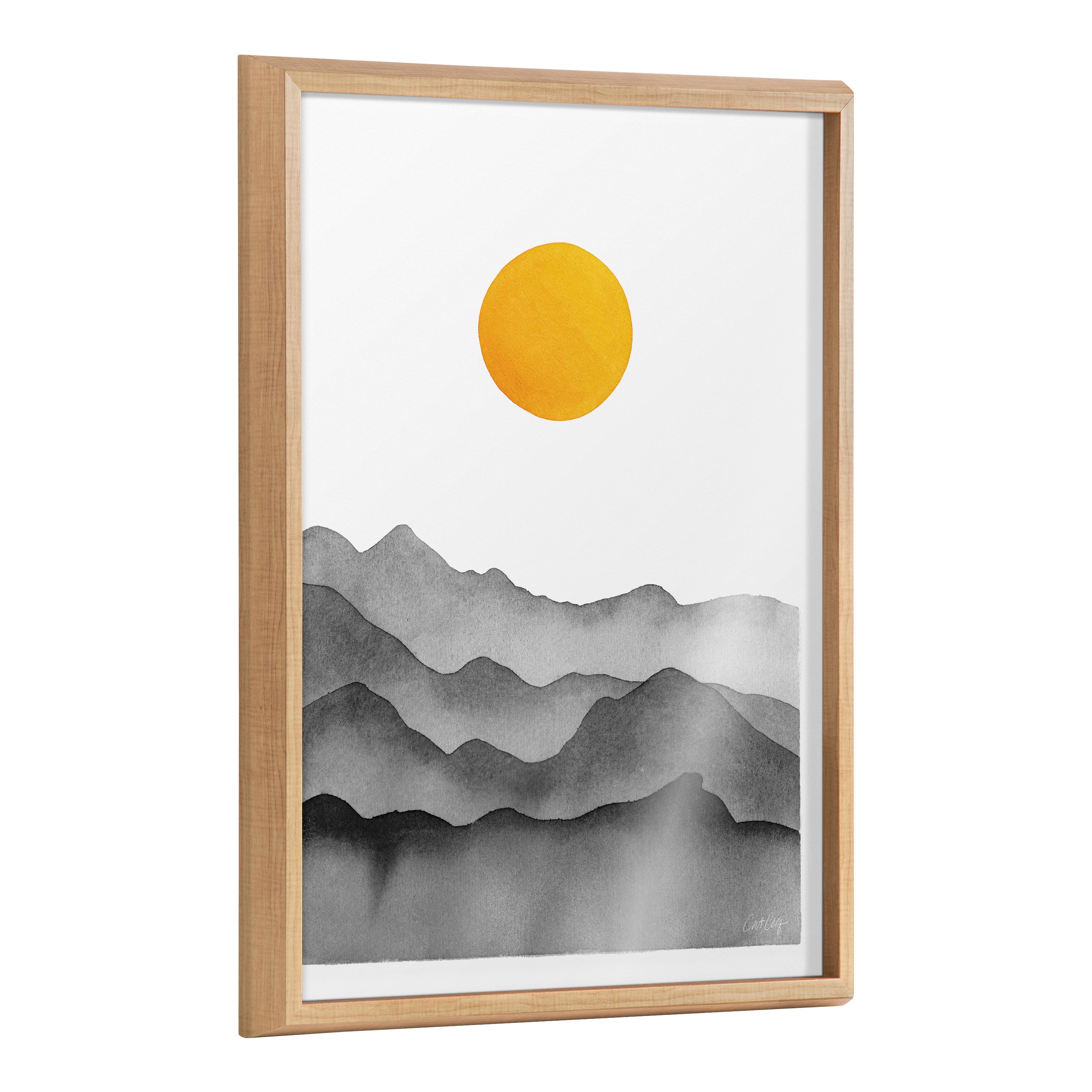 Blake Black Yellow Mountain Range Silhouette Framed Printed Glass by Cat Coquillette