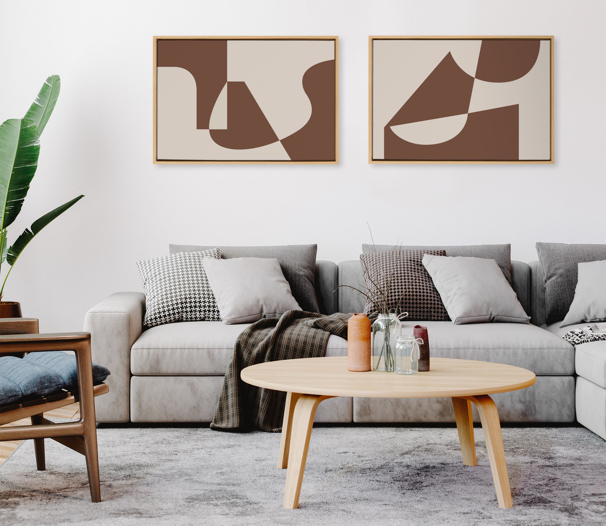 Sylvie Eye Catching Sleek Abstract 4 Brown and Beige Framed Canvas by The Creative Bunch Studio