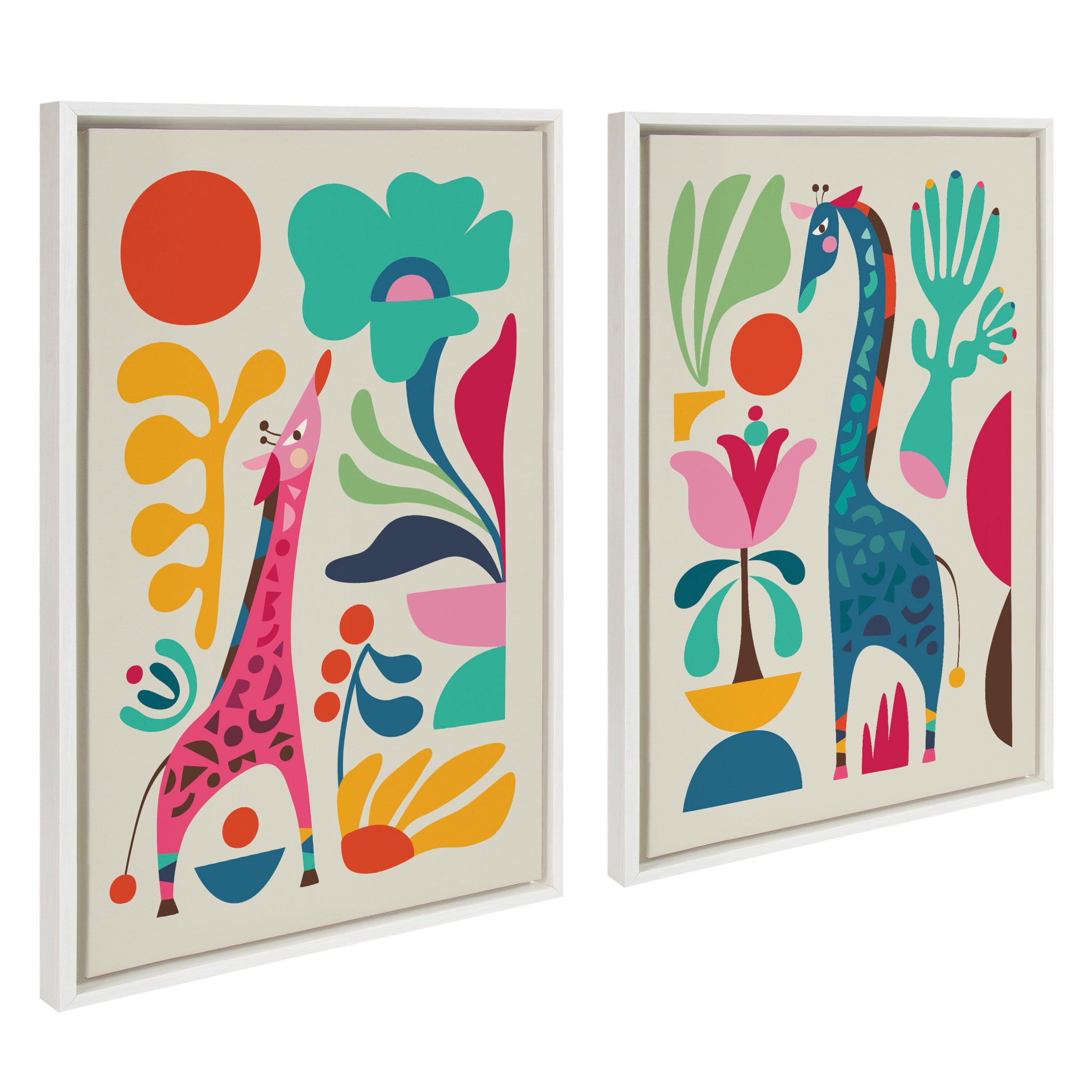 Sylvie Giraffe Garden and Giraffe Garden II Framed Canvas Art Set by Rachel Lee of My Dream Wall