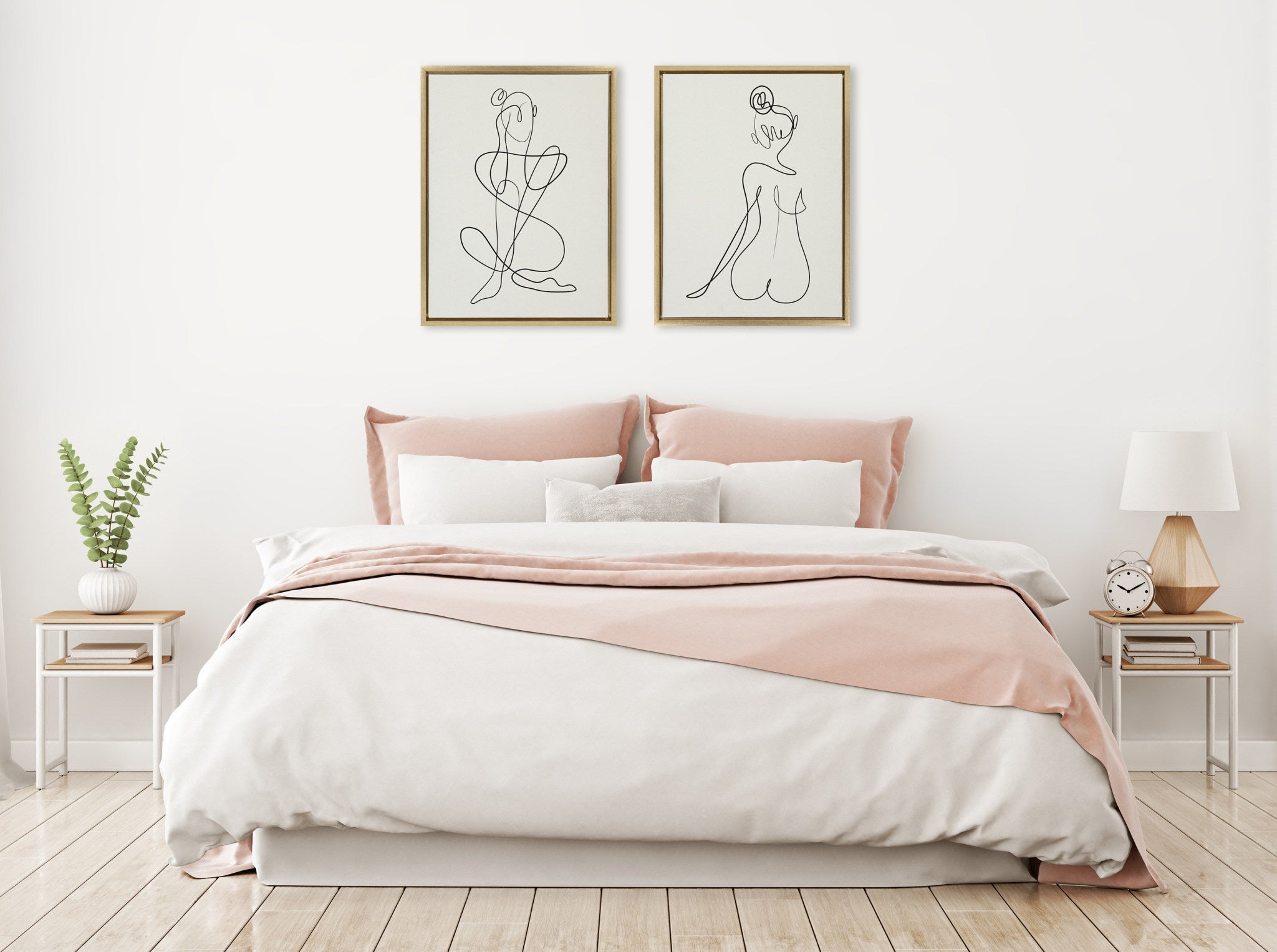 Sylvie Thinking of You Line Art and Sitting Beauty Framed Canvas Set by Rachel Lee of My Dream Wall