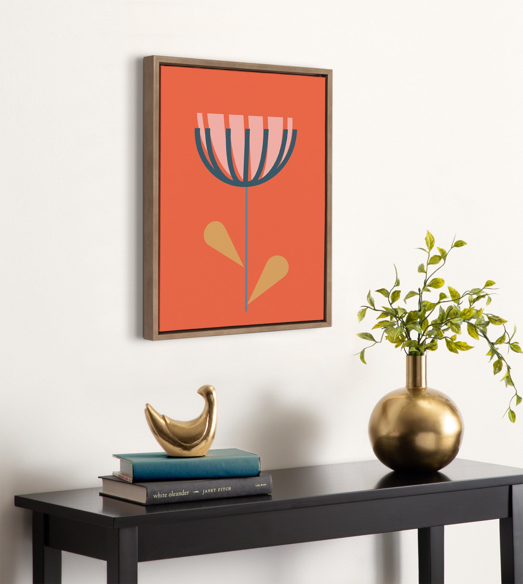 Sylvie Flower in Orange Framed Canvas by Apricot and Birch