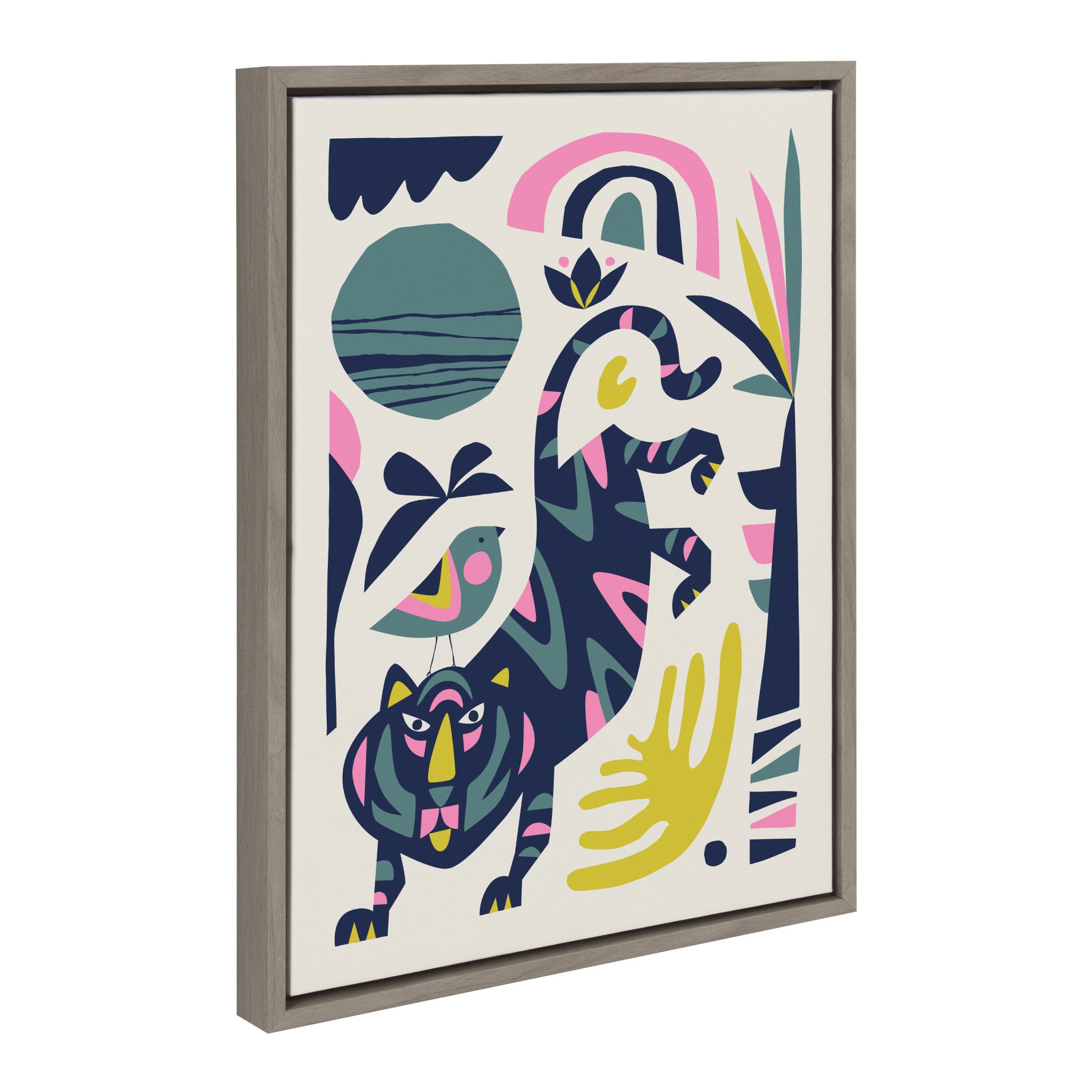 Sylvie Mid Century Modern Tiger and Bird Framed Canvas by Rachel Lee of My Dream Wall
