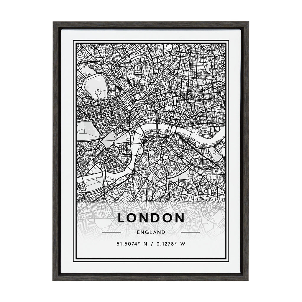 Kate and Laurel Sylvie London Modern Map Framed Canvas Wall Art by Jake  Goossen, 18x24 Gray, Decorative Map of London for Wall – kateandlaurel