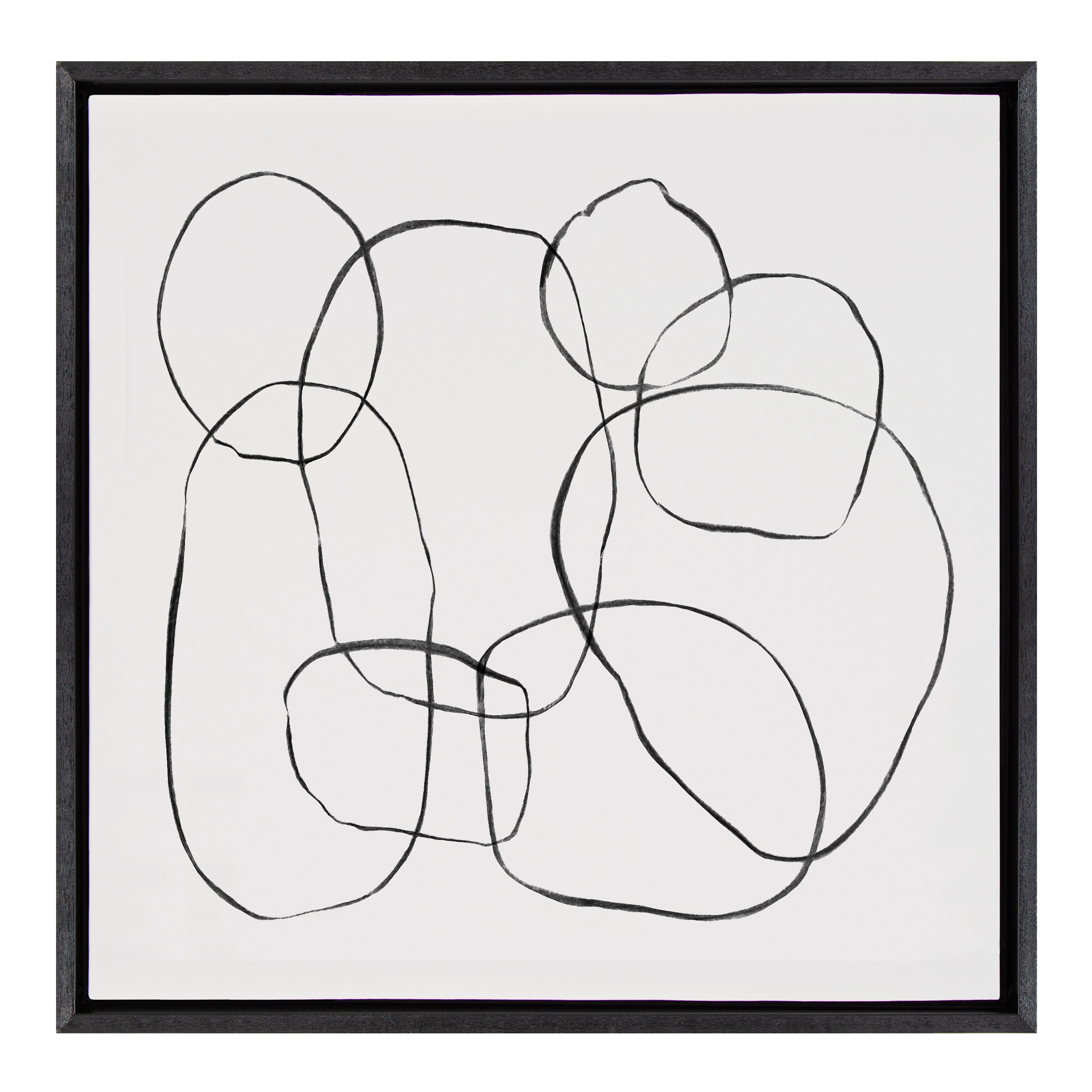 Sylvie Dancing Circles Black and Soft White Framed Canvas by Teju Reval of SnazzyHues