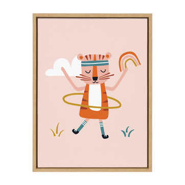 Sylvie Wild Workout Graphic Hoola Hoop Tiger Blush Framed Canvas by Heather Dutton