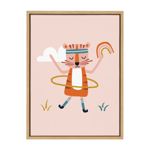 Sylvie Wild Workout Graphic Hoola Hoop Tiger Blush Framed Canvas by Heather Dutton