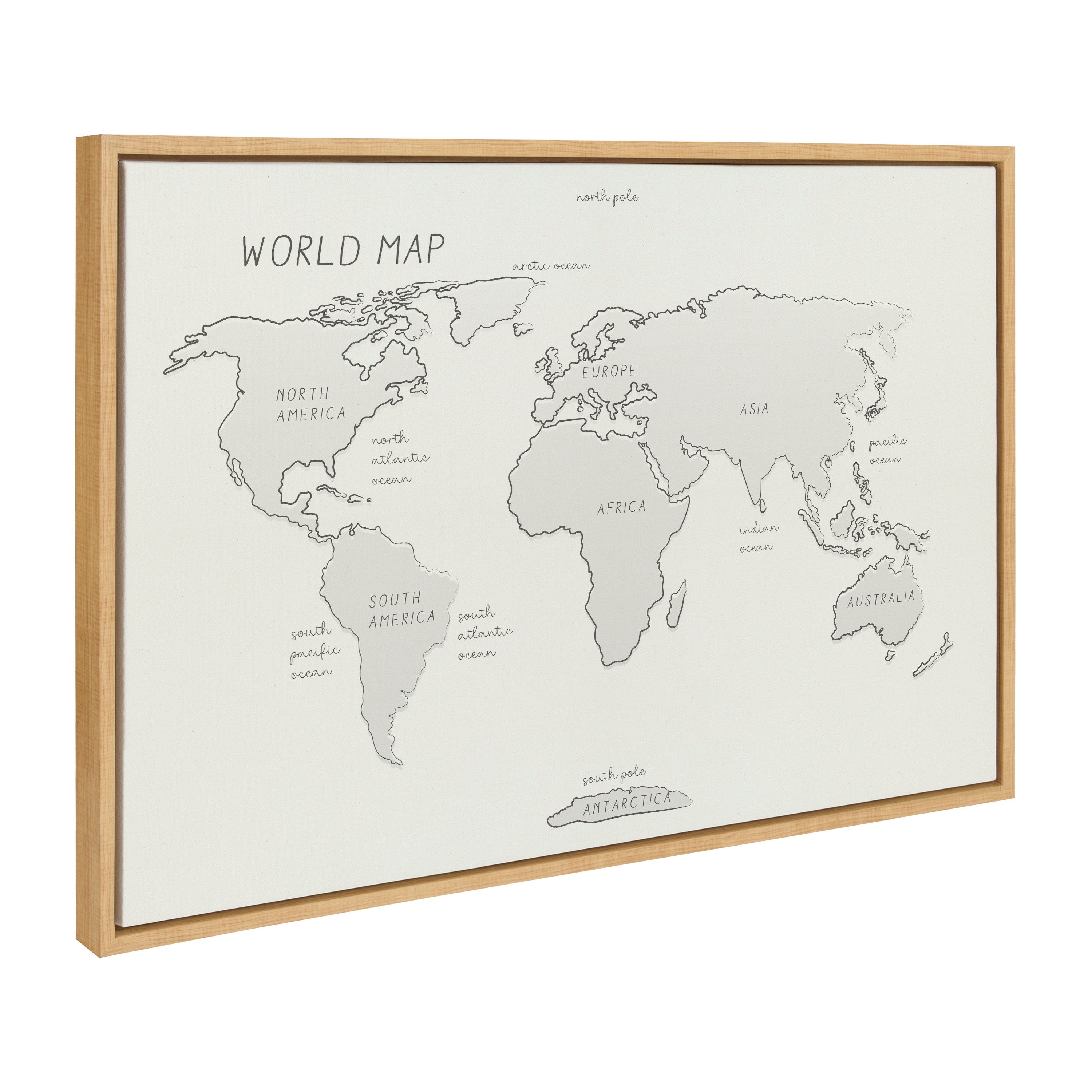 Sylvie World Map Sketch Framed Canvas by Teju Reval of SnazzyHues