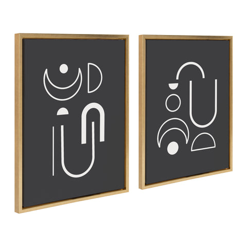 Sylvie Playful Modernized Shapes Black and White 1 and  2 Framed Canvas Art Set by The Creative Bunch Studio