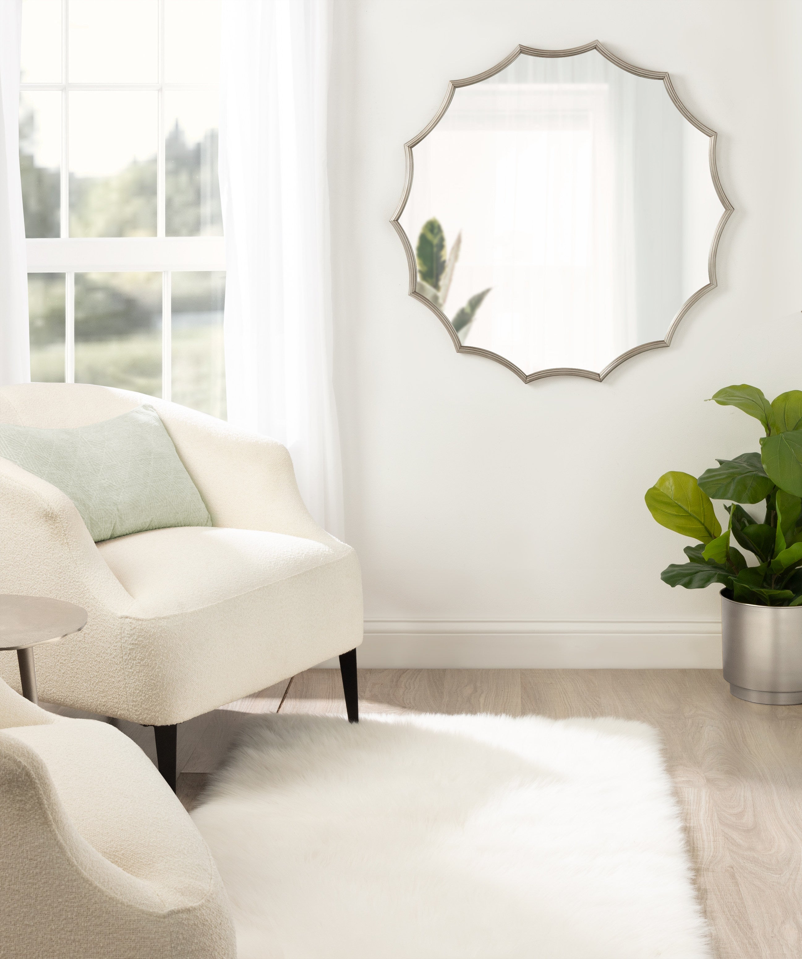 Lalina Scalloped Round Framed Accent Mirror
