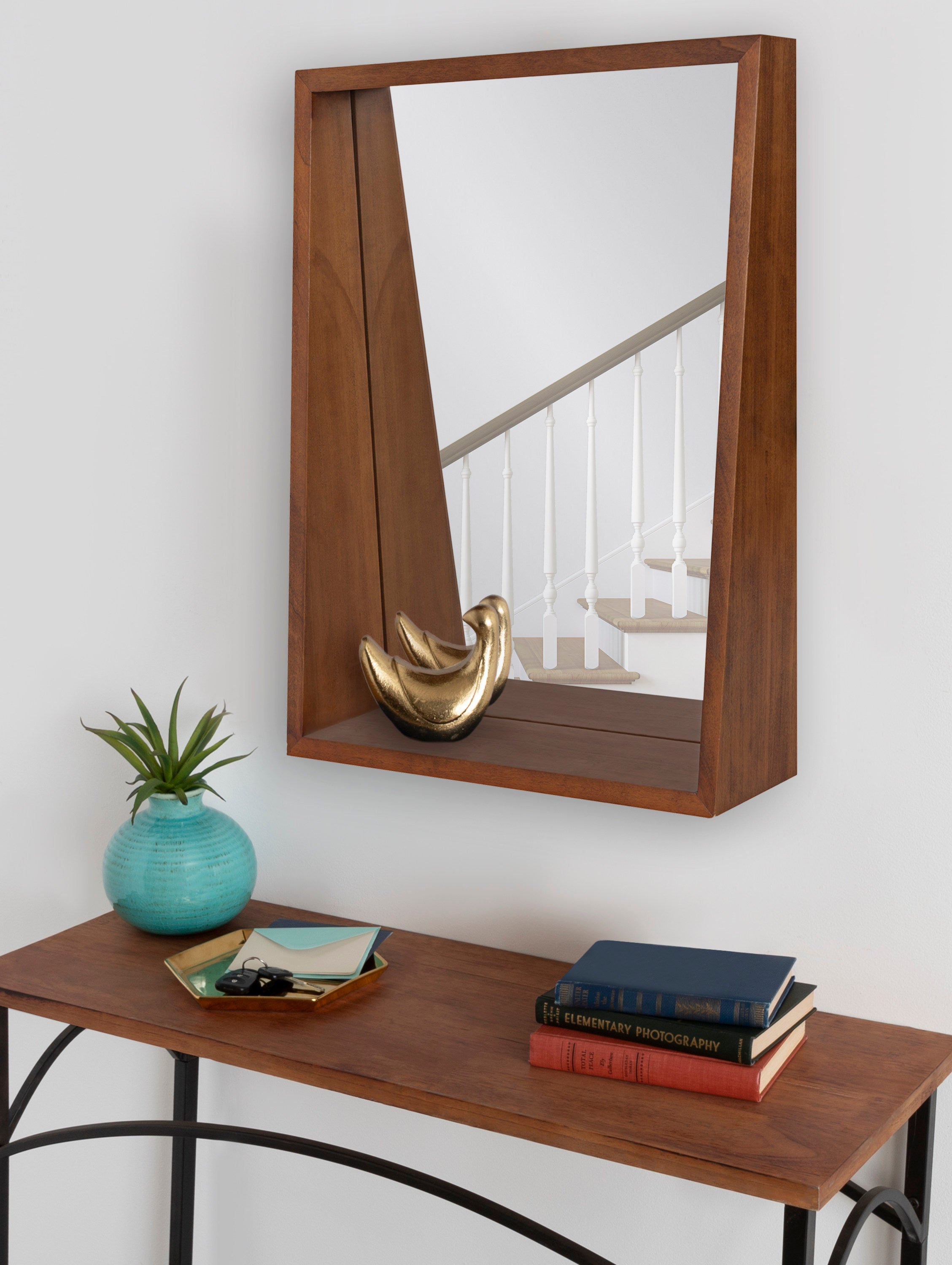 Hutton Wood Framed Wall Mirror with Shelf