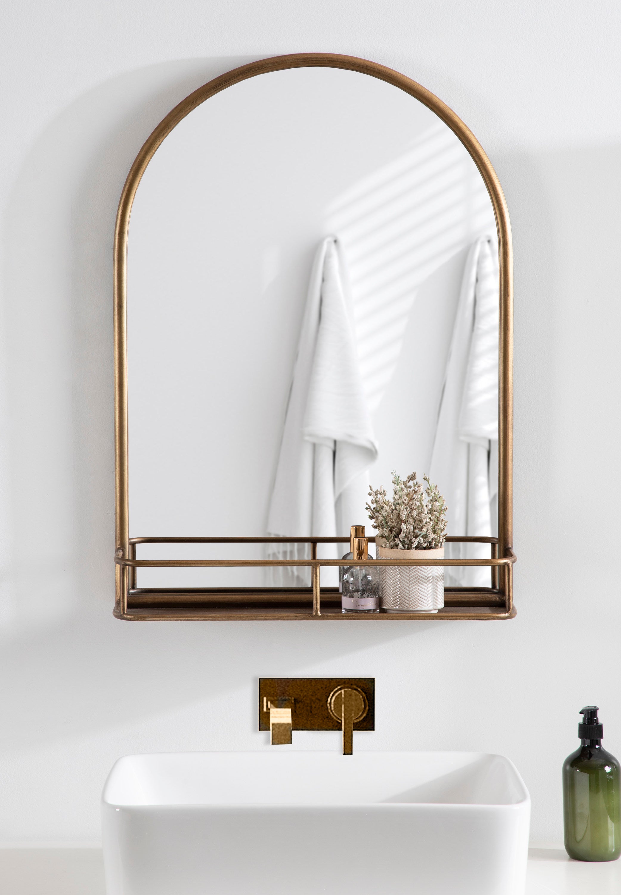 Estero Metal Framed Arch Wall Mirror with Shelf