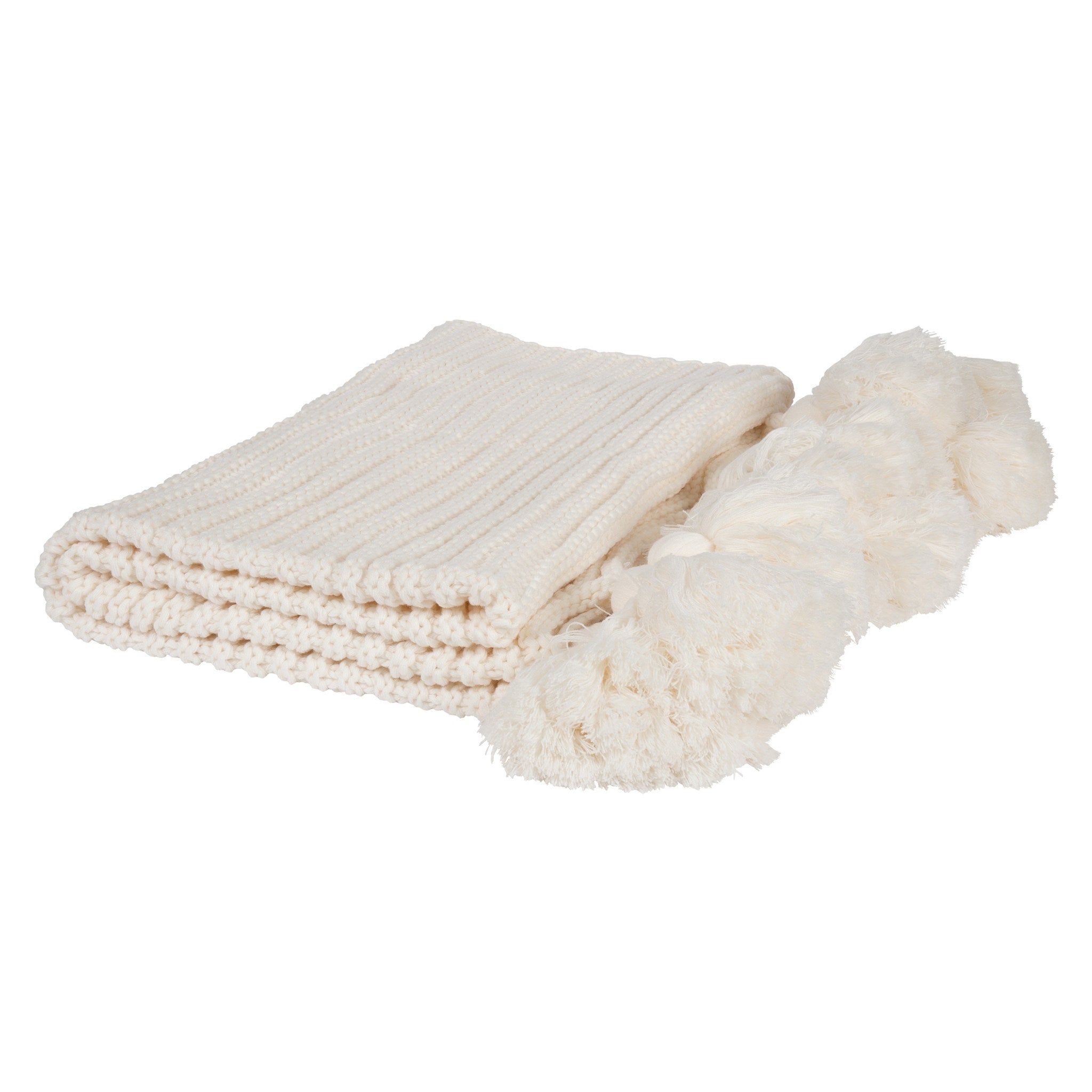 Tassey Knit Ribbed Blanket with Tassels