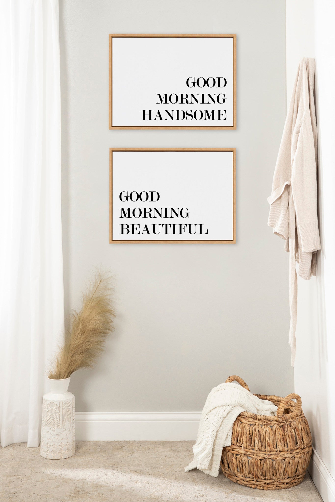 Sylvie Good Morning Beautiful and Good Morning Handsome Framed Canvas Art Set by Maggie Price of Hunt and Gather Goods