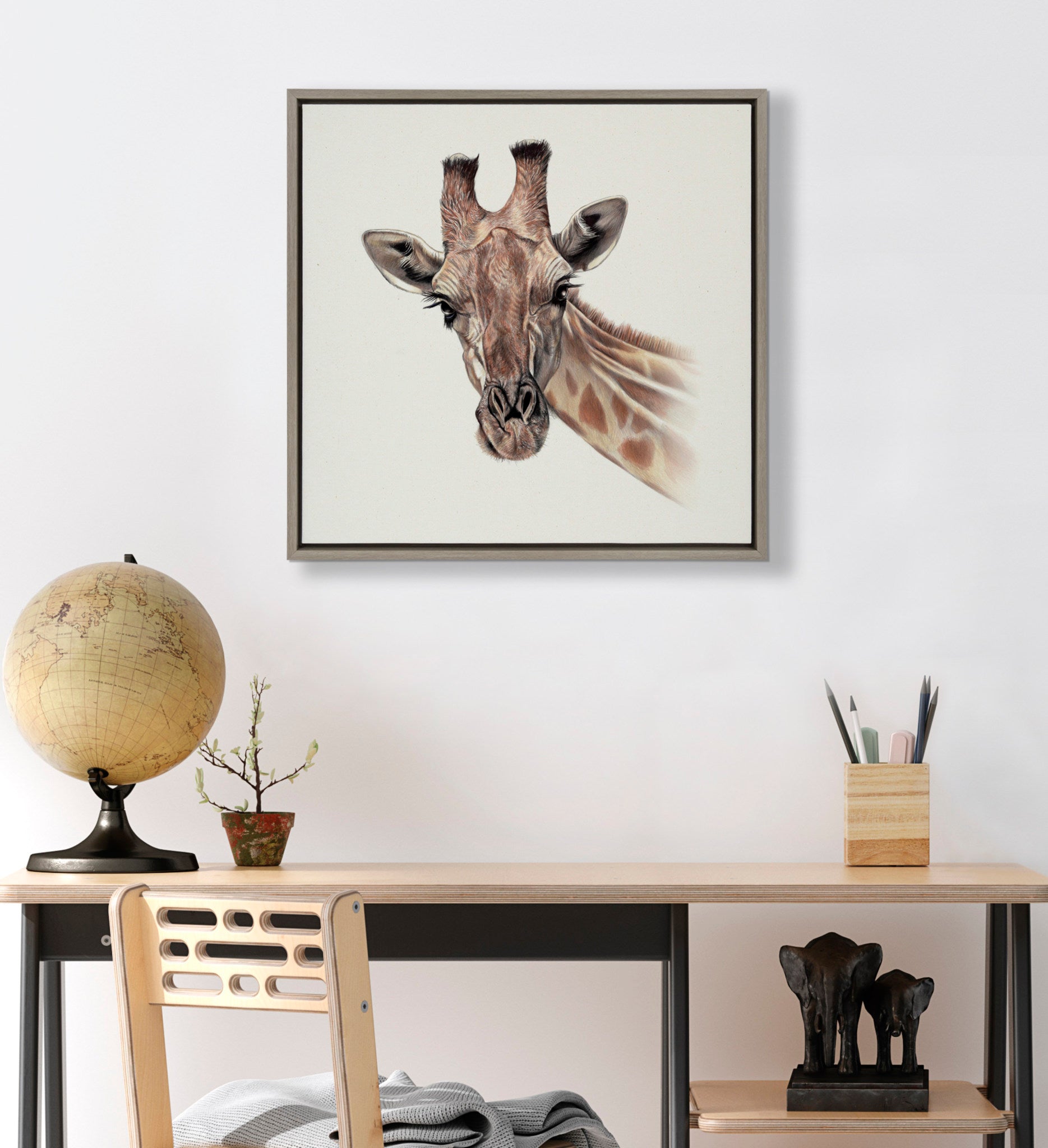 Sylvie Giraffe Framed Canvas by Ron Dunn, Gray 22x22
