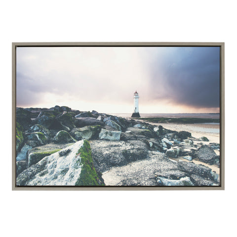 Sylvie Over the Rocks and Across the Beach Framed Canvas by Laura Evans, Gray 23x33