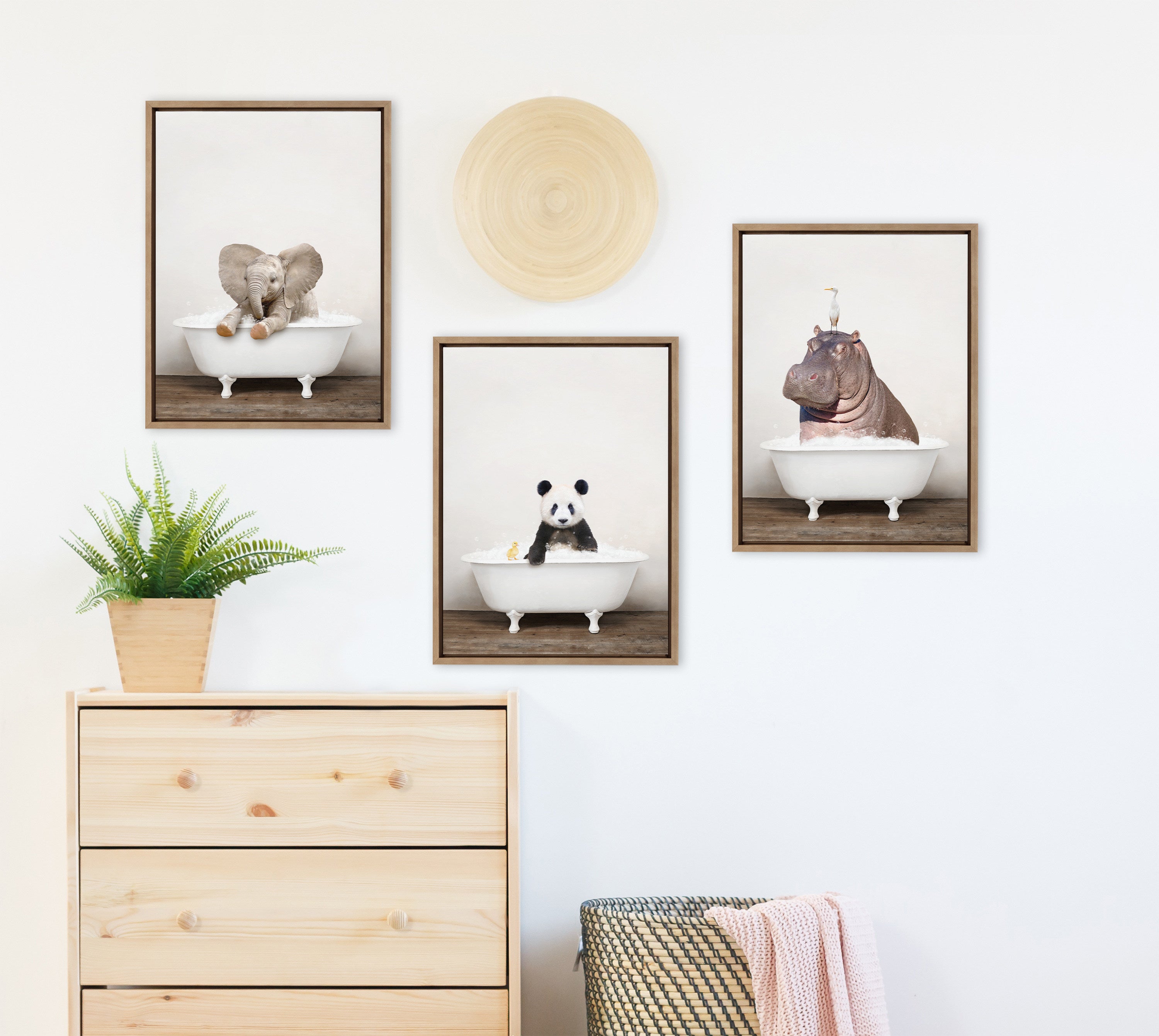 Sylvie Baby Elephant No 6 in Rustic Bath Framed Canvas by Amy Peterson Art Studio