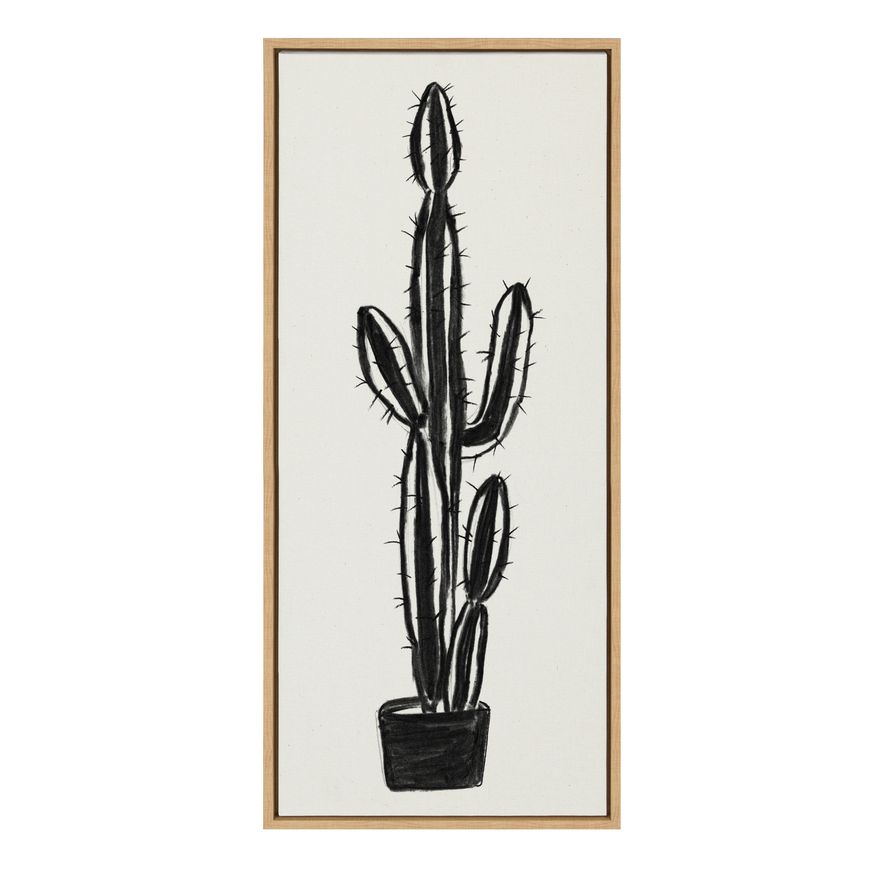 Sylvie 664 Cactus In Pot BW Framed Canvas by Teju Reval of SnazzyHues