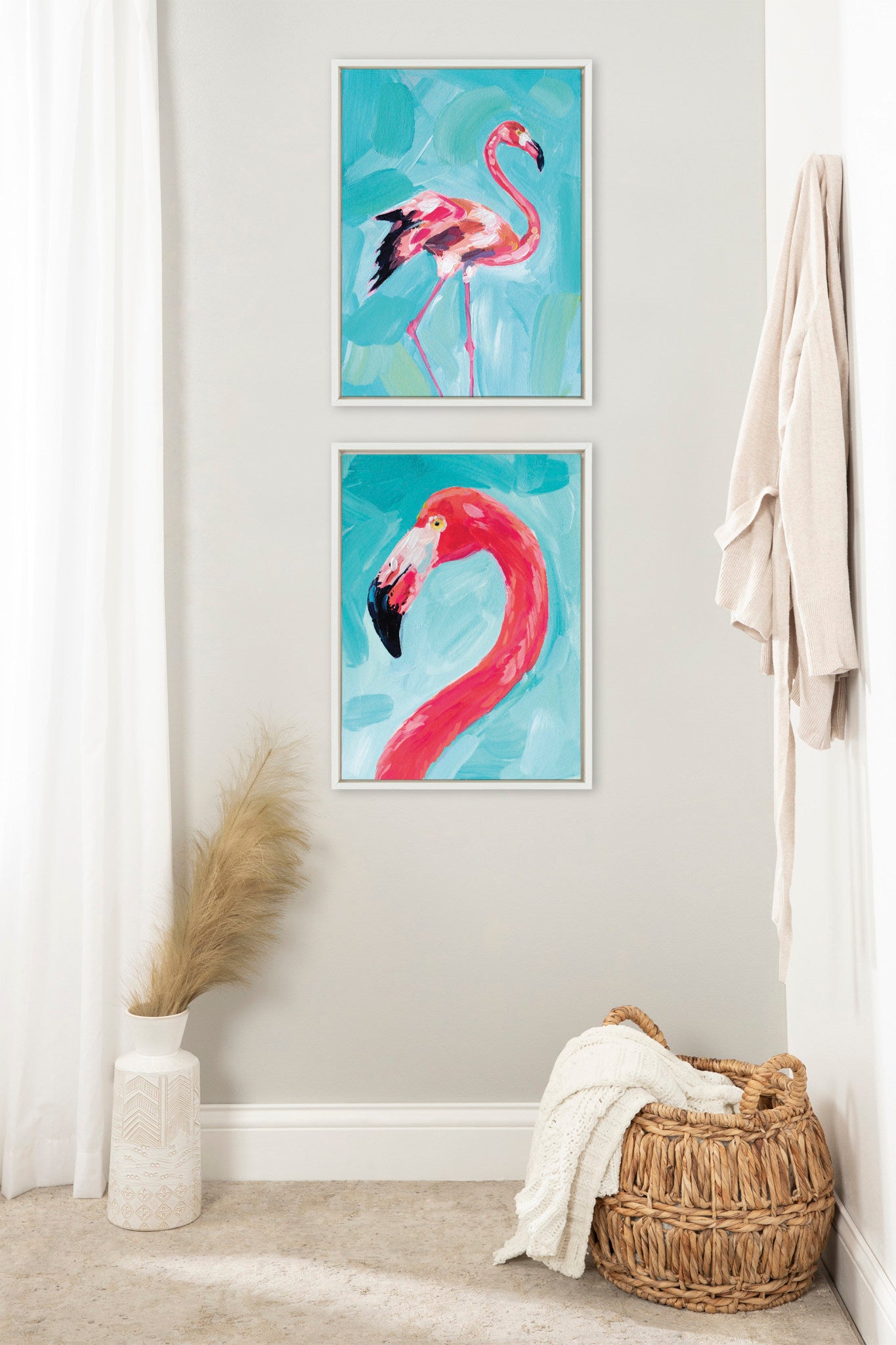 Sylvie Flamingo Study and Feathery Friend Framed Canvas Art Set by Rachel Christopoulos