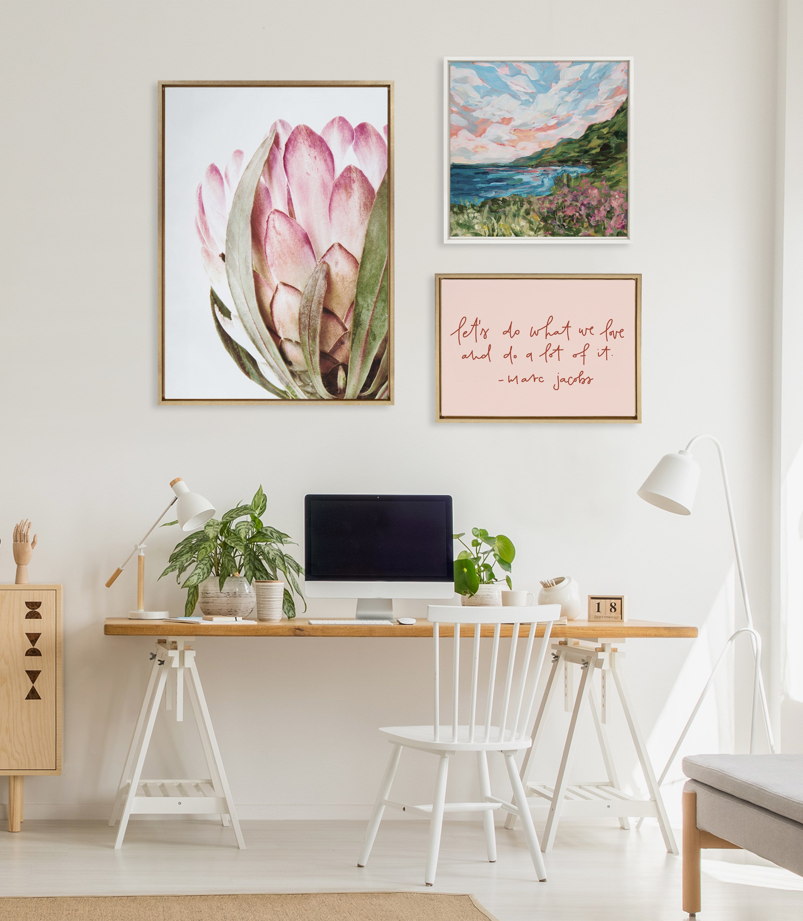 Sylvie Pink Protea Flower Framed Canvas by Amy Peterson