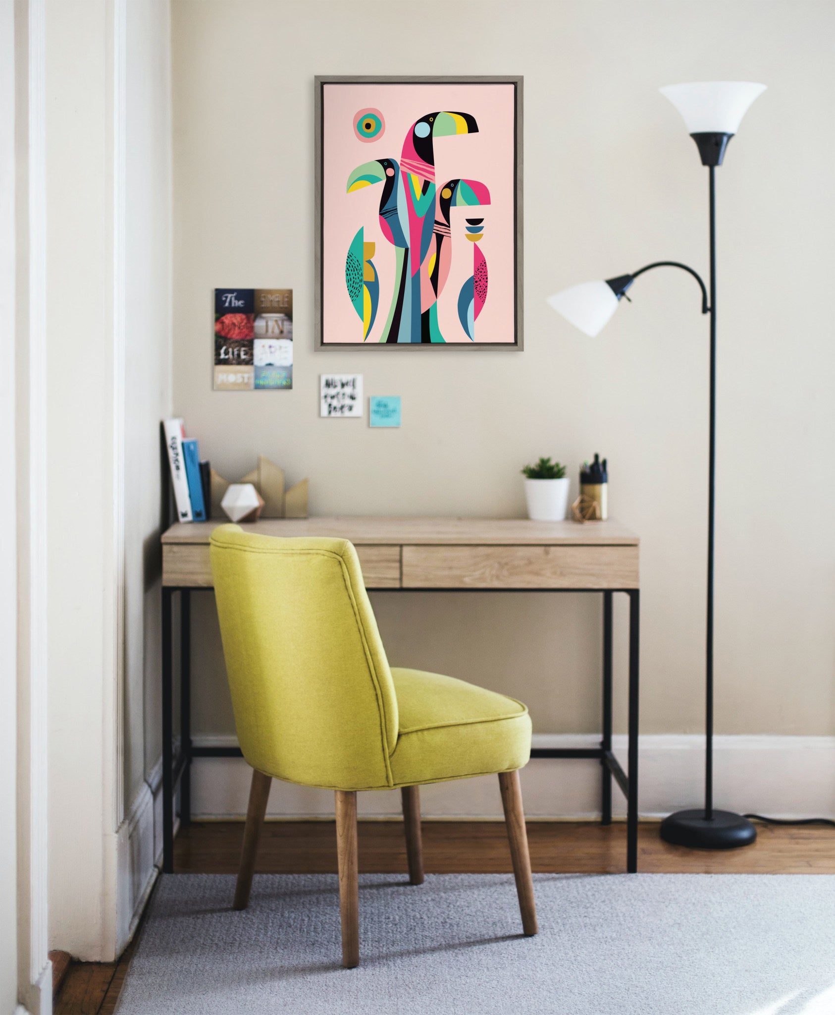 Sylvie Mid Century Modern Tropical Toucan Framed Canvas by Rachel Lee of My Dream Wall