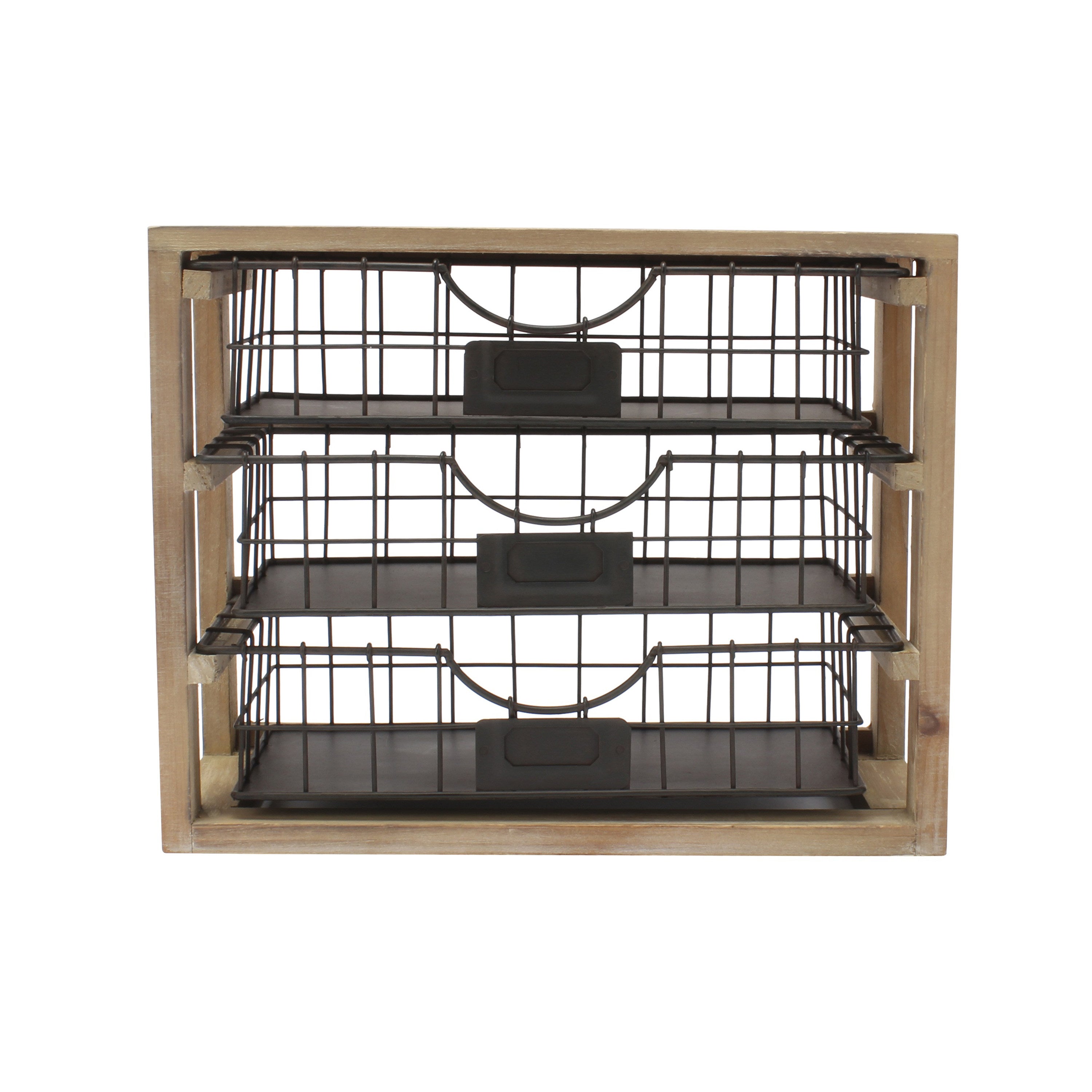 Kate and Laurel Tanner Wall Organizer with Mirror and Hooks, 28 x 8 x 24,  Rustic Brown and Black, Farmhouse Wall Organization Home Office Station  with Baskets for Modular Storage – kateandlaurel